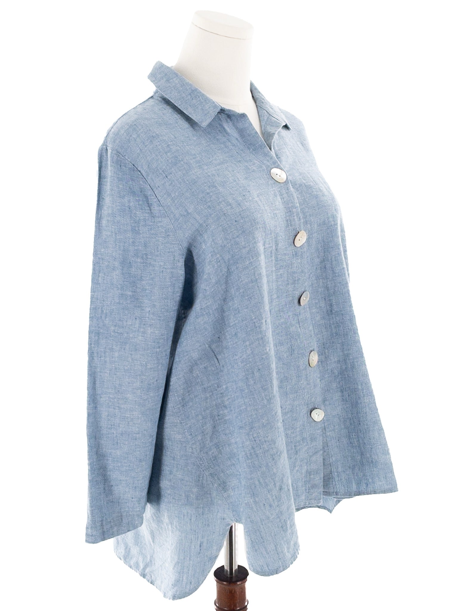 Habitat Light Blue Linen Blend Long Sleeve Size M Blouse
