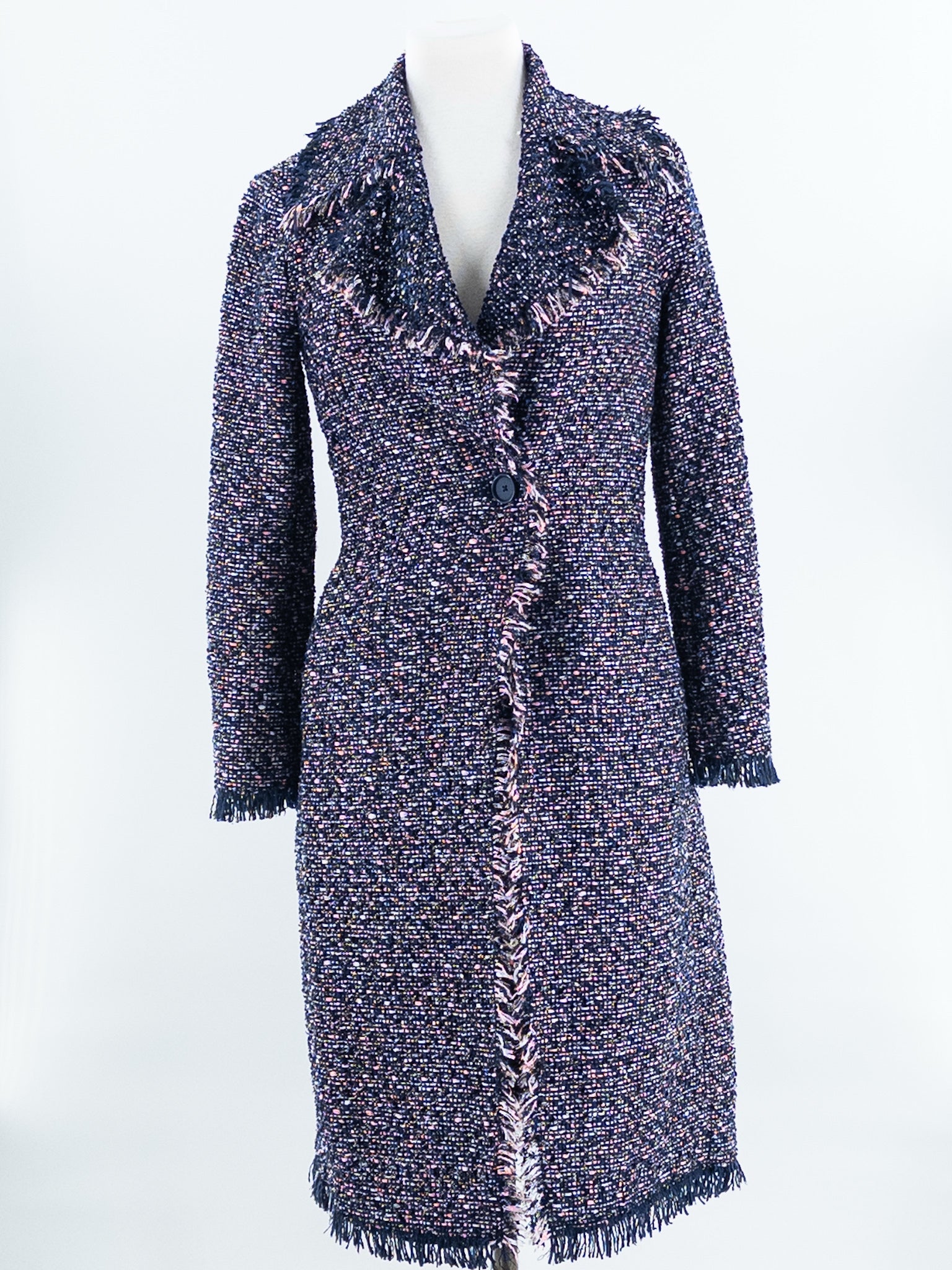 Club Monaco Navy Multi Tweed Polyester Blend Size XS Coat