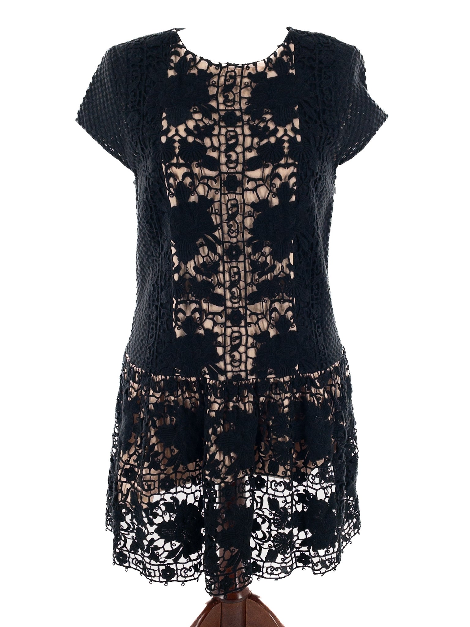 Collette Black Lace Cotton Cap Sleeve Size M Dress