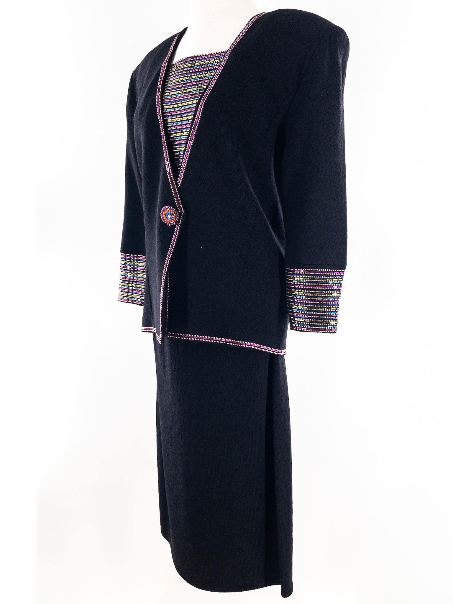 St. John Black Multi Sequin Knit Size 10 Skirt Suit