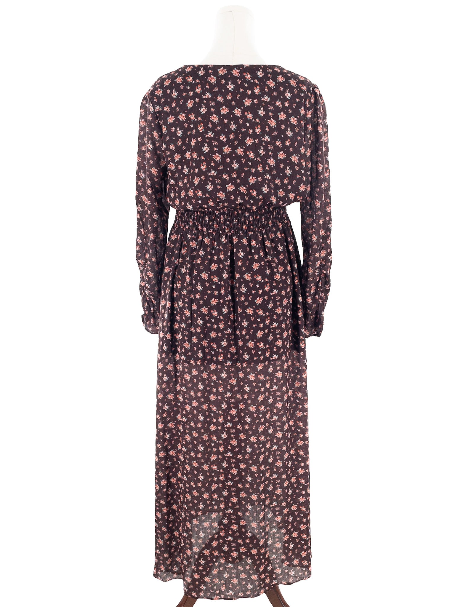 NSR Brown Pink Floral Polyester Long Sleeve Size XL Dress