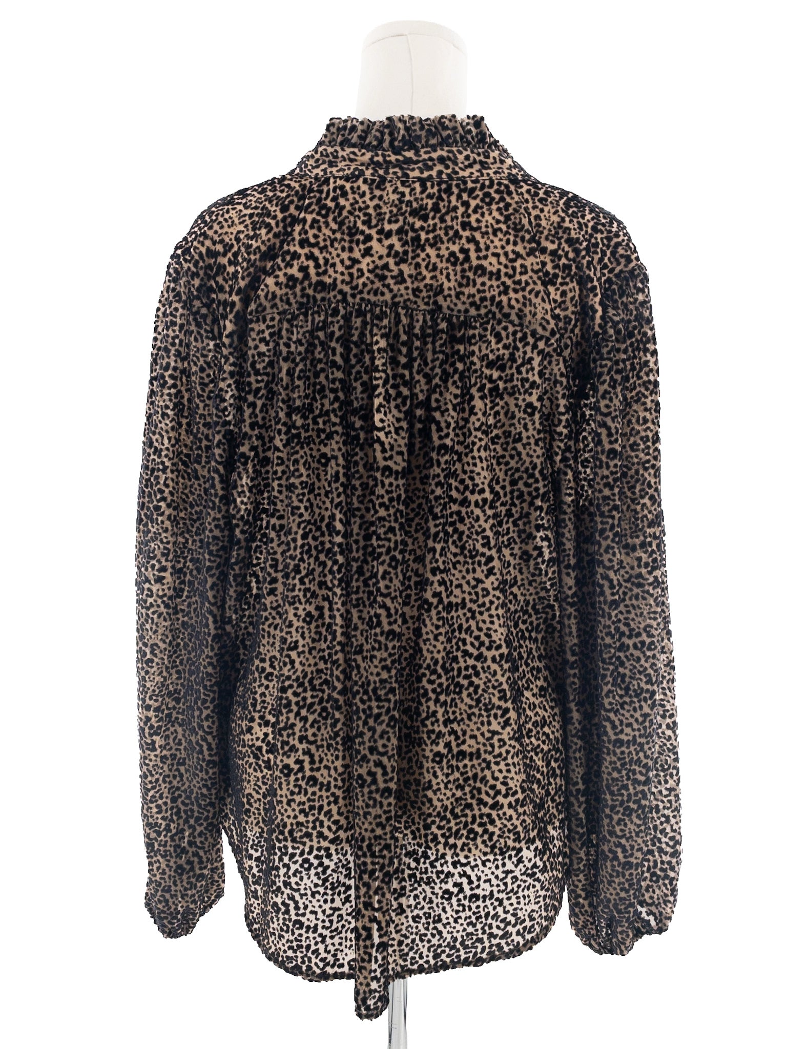 Anthropologie Black Brown Animal Print Viscose Long Sleeve Size L Blouse