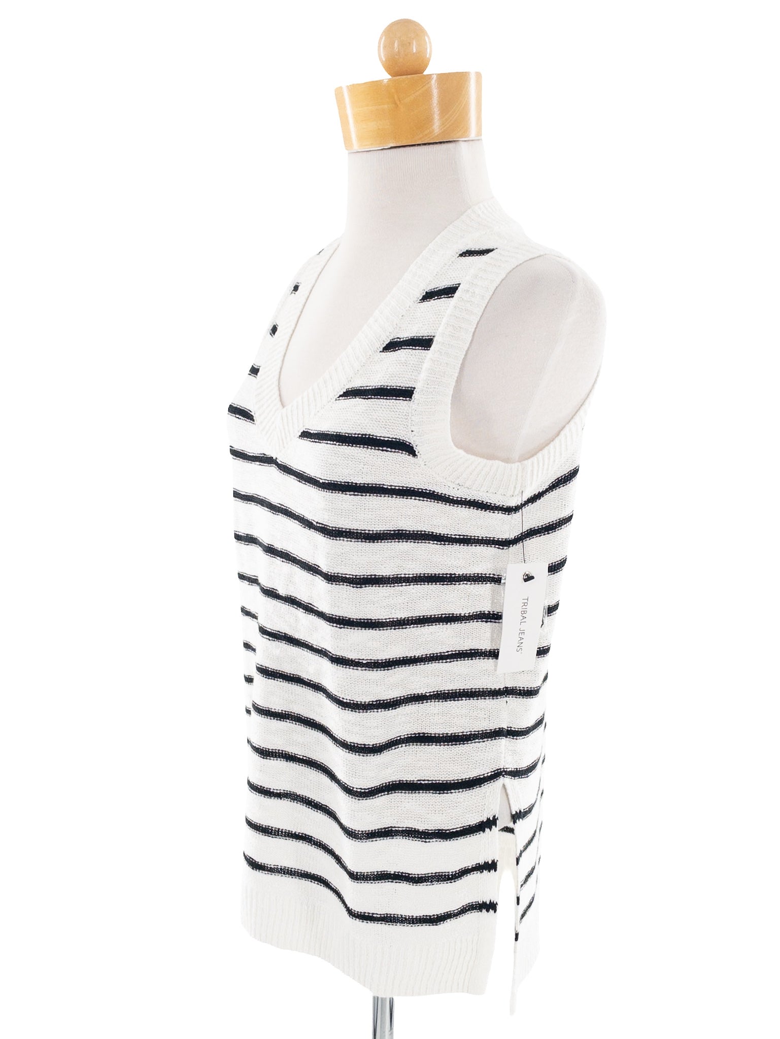 Tribal White Black Stripe Cotton Size XS Sweater Vest