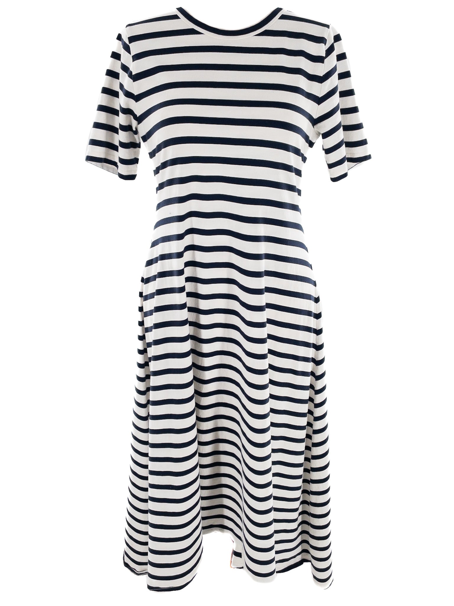 J Crew Ivory Navy Stripe Cotton Short Sleeve Size L Dress