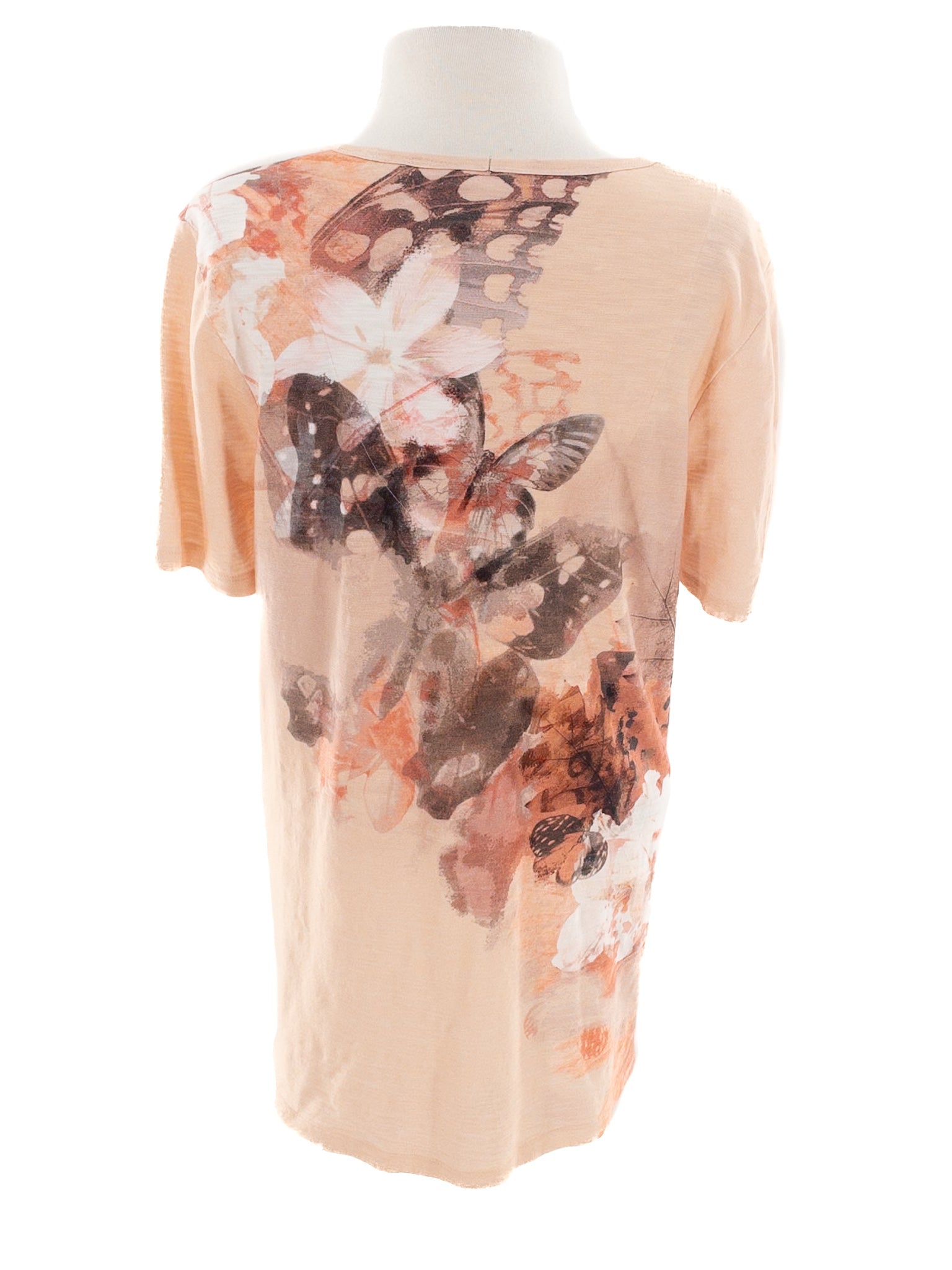 Chicos Peach Floral Cotton Blend Short Sleeve Size M T Shirt