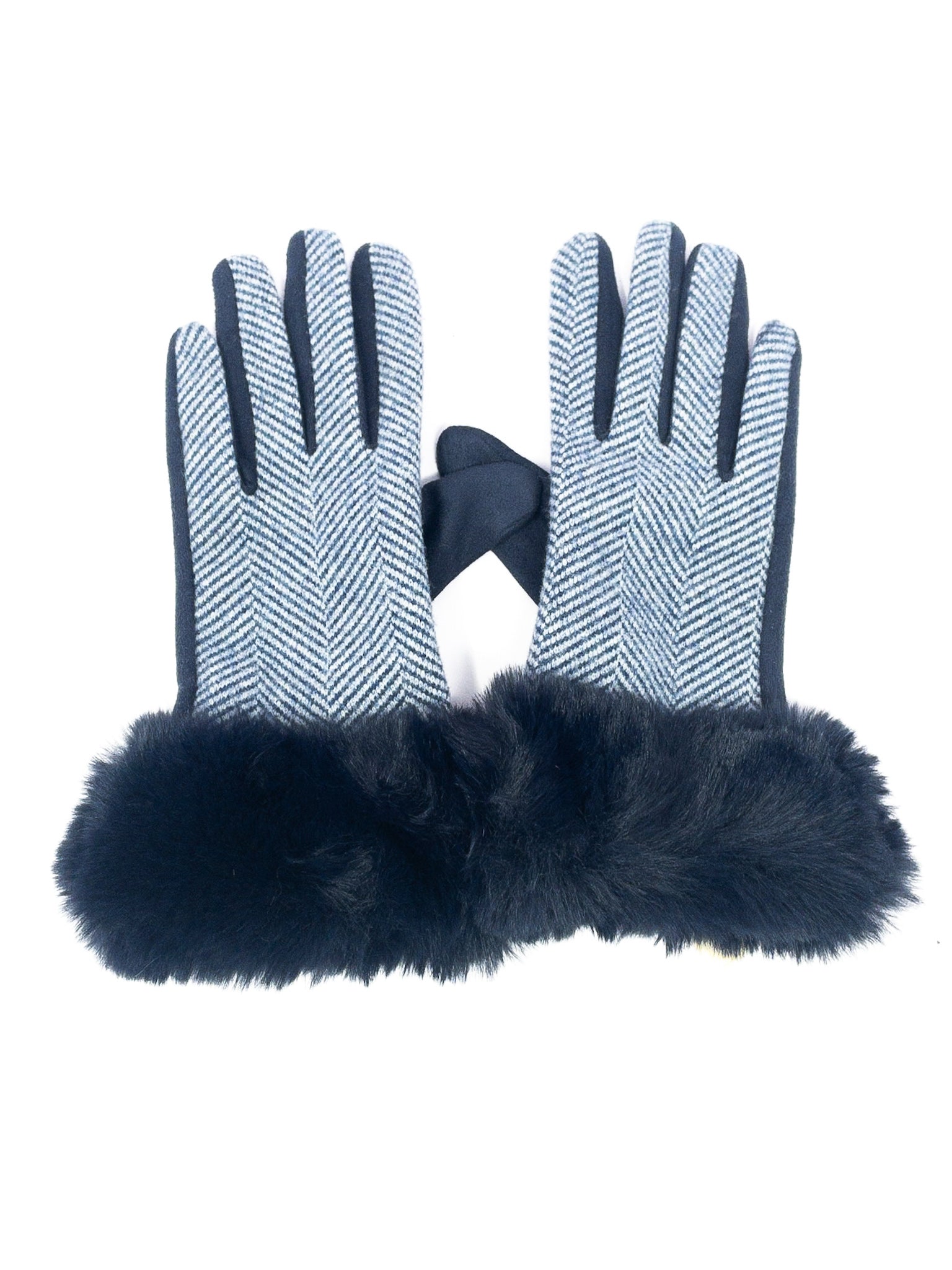 Navy Herringbone Fabric Gloves/Mittens