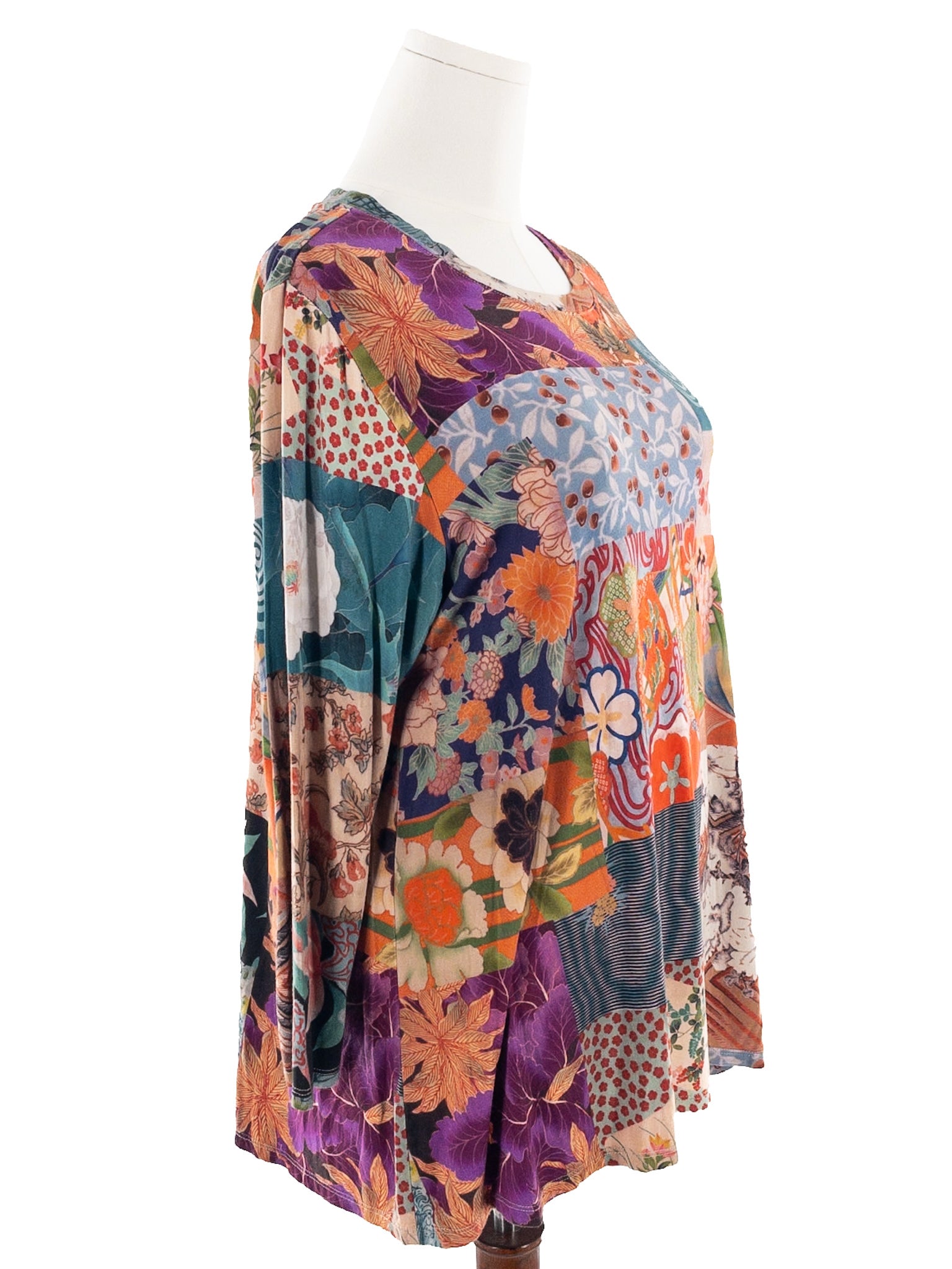 Johnny Was Multi-Color Print Viscose Blend 3/4 Sleeve Size XL T Shirt