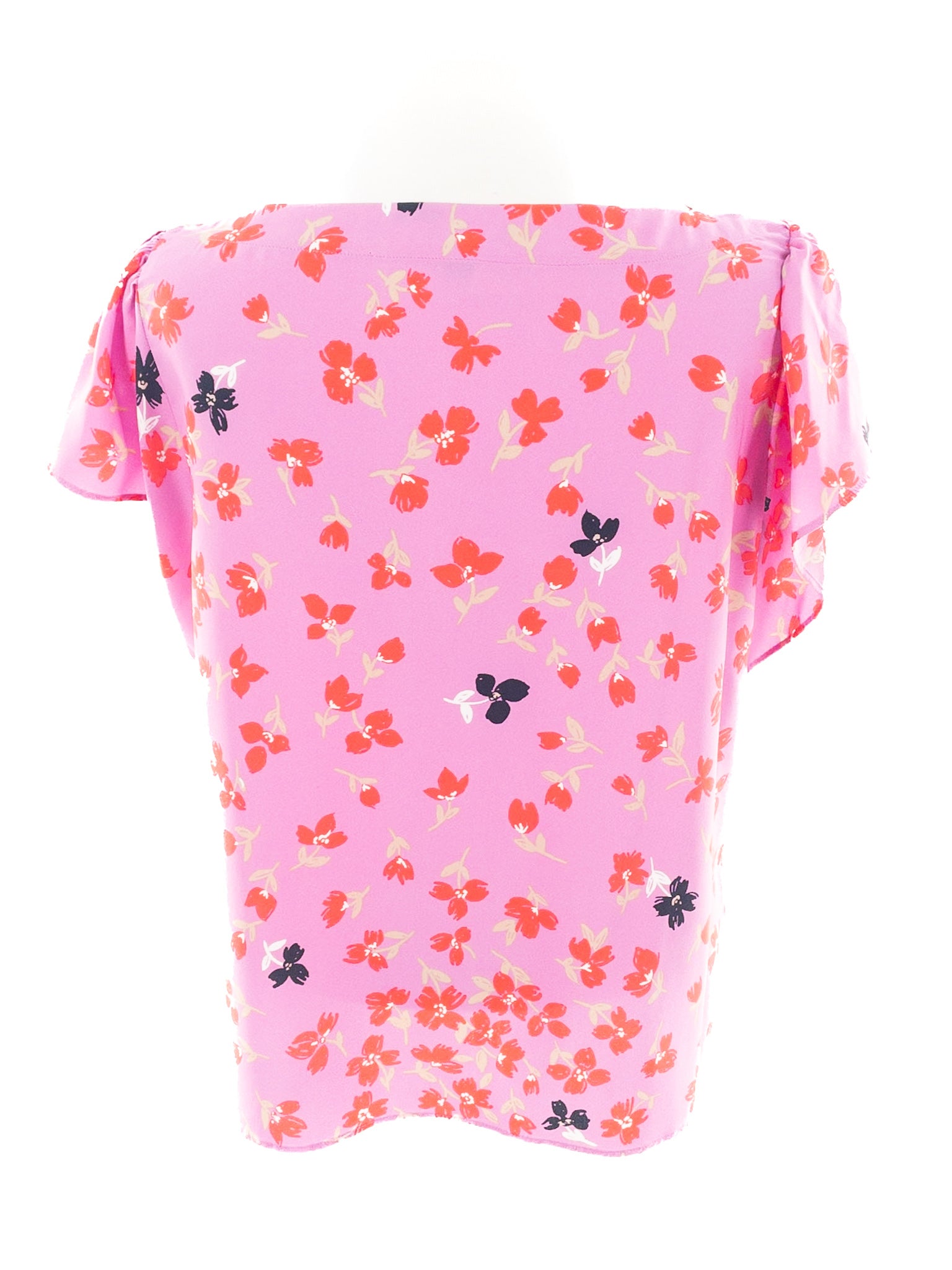 Ann Taylor Purple Red Floral Polyester Flutter Sleeve Size S Blouse
