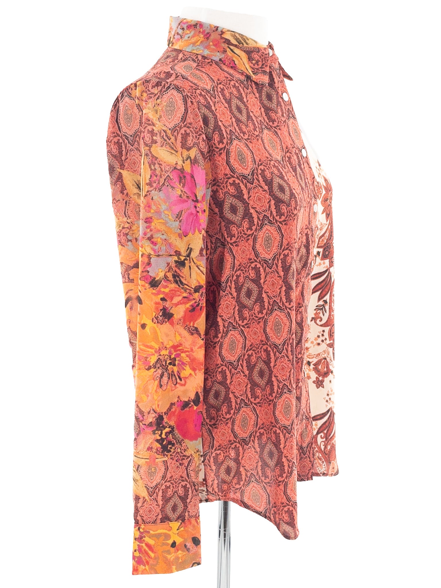 Rose + Olive Multi-Color Print Polyester Long Sleeve Size S Blouse