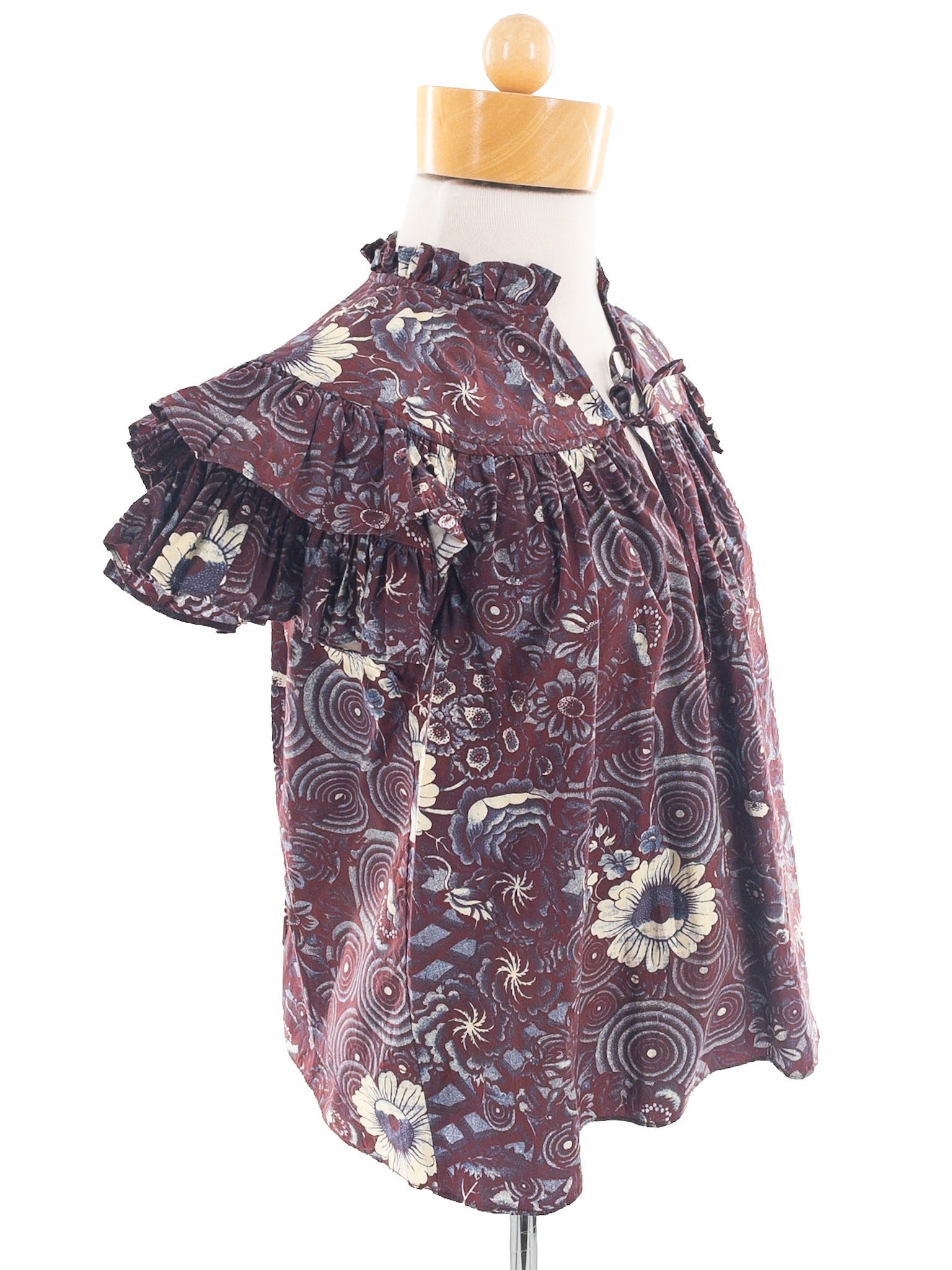 Ulla Johnson Maroon Blue Floral Cotton Ruffle Sleeve Size 4 Blouse