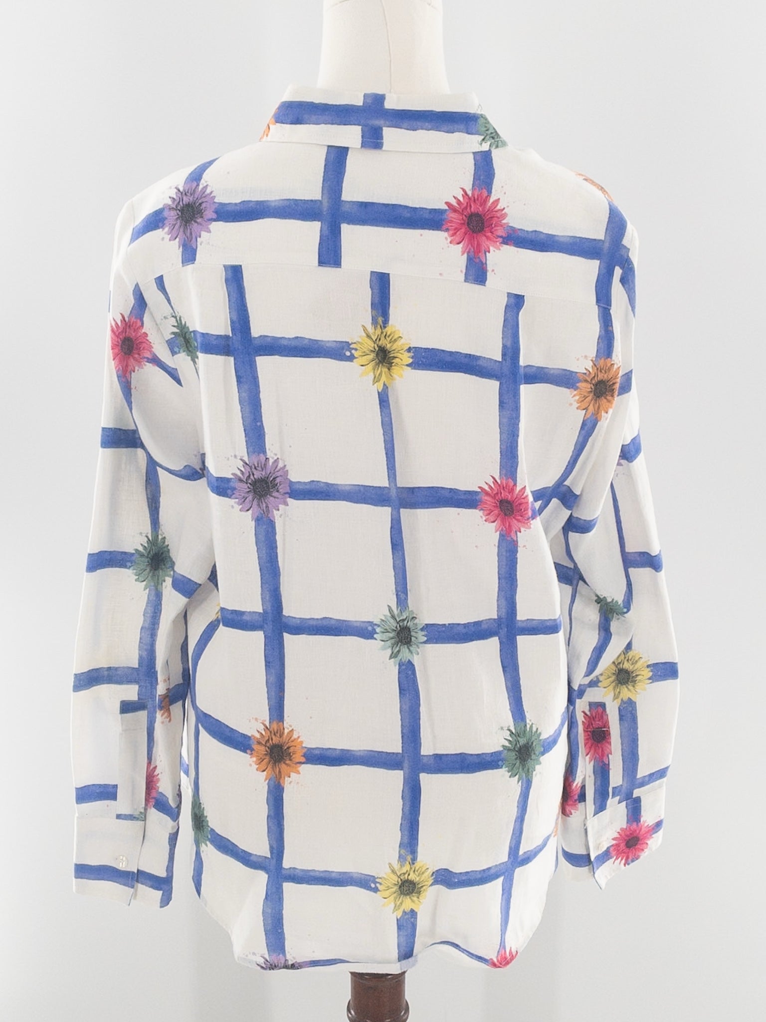 Vilagallo White Multi Lattice Linen Long Sleeve Size 14 Blouse