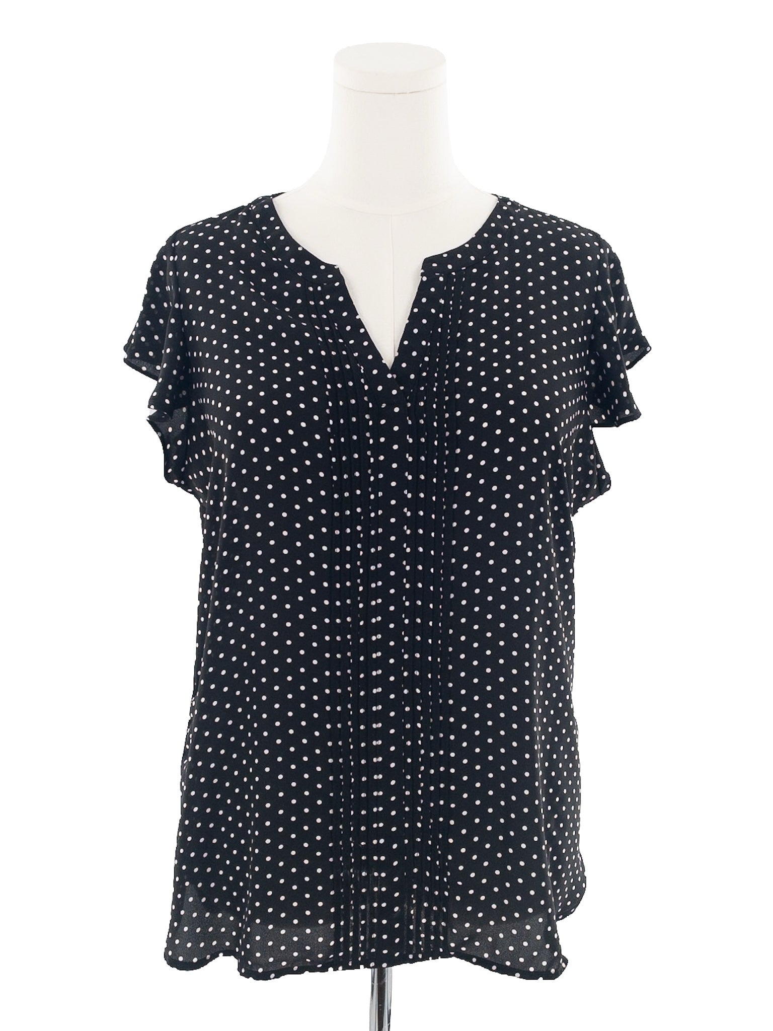 Ann Taylor Black White Polka Dot Polyester Cap Sleeve Size L Blouse