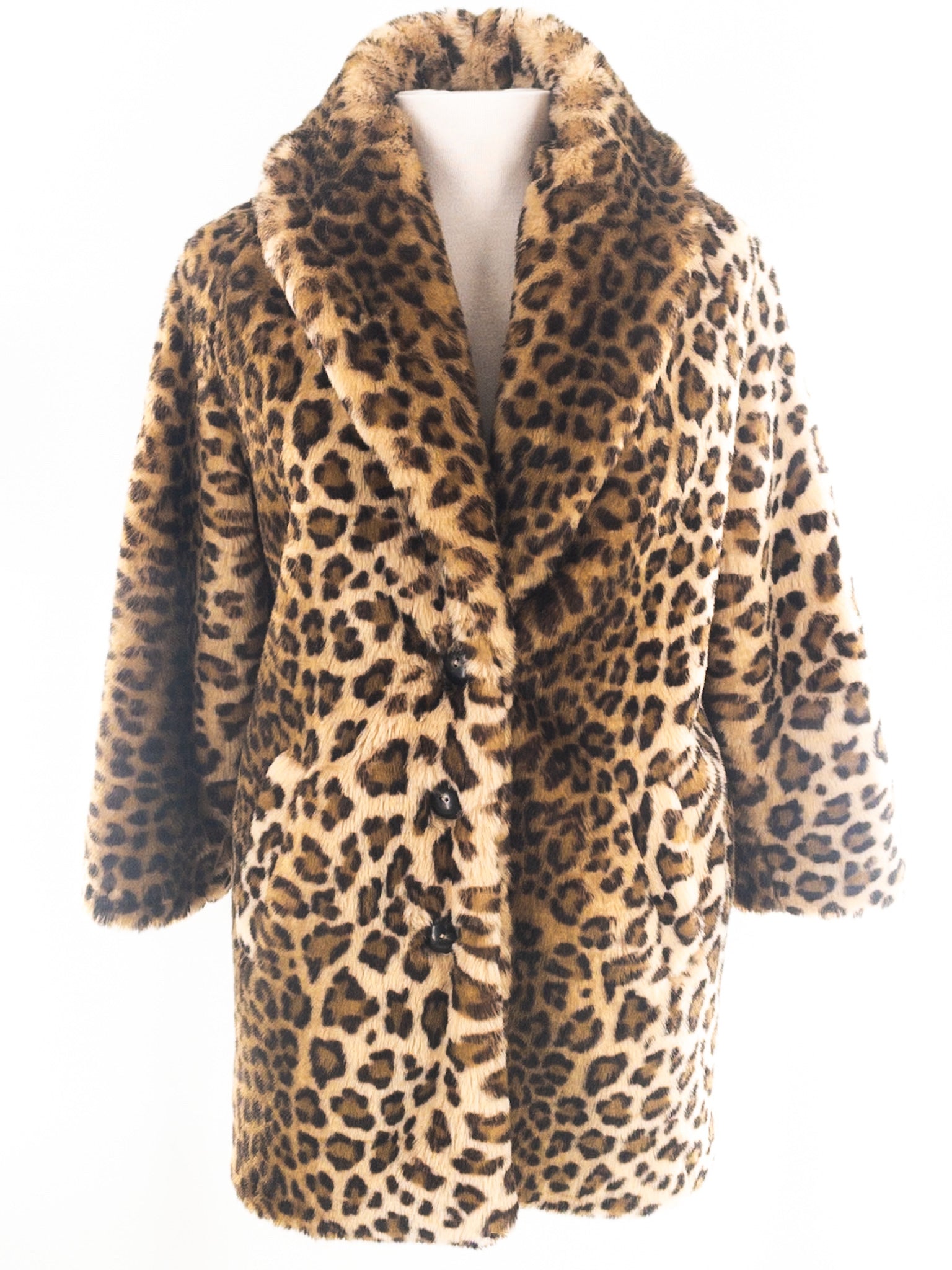 Hinge Tan Brown Leopard Print Faux Fur Size XS Coat