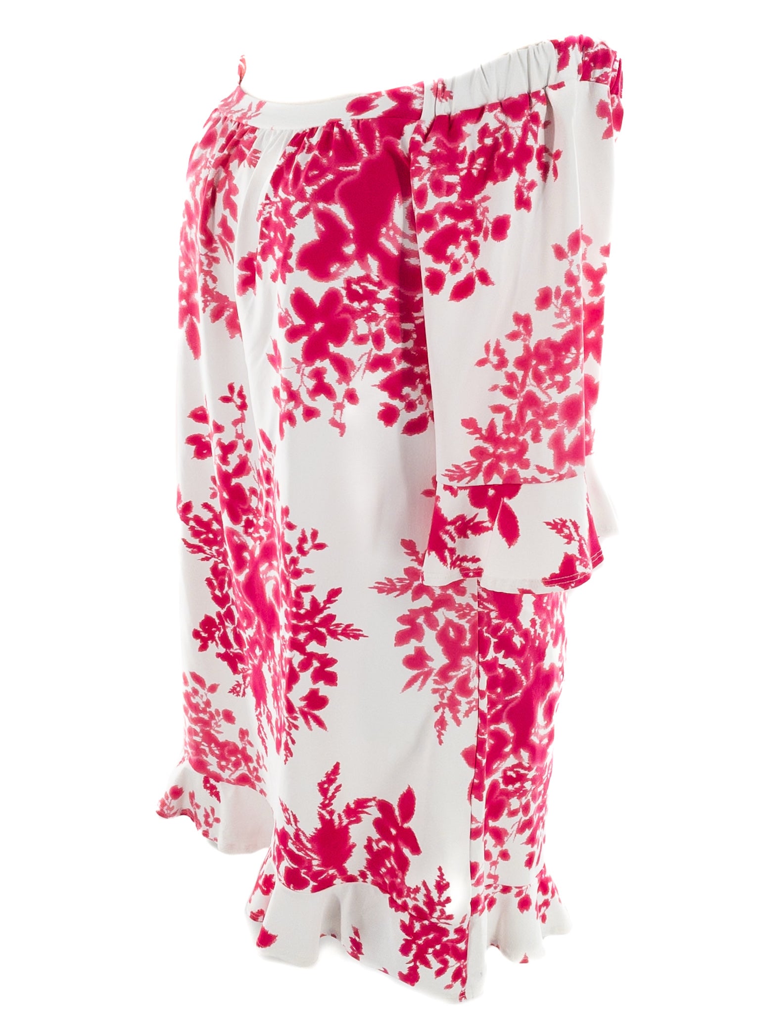 Jude Connally White Fuschia Floral Nylon Blend 3/4 Sleeve Size M Dress