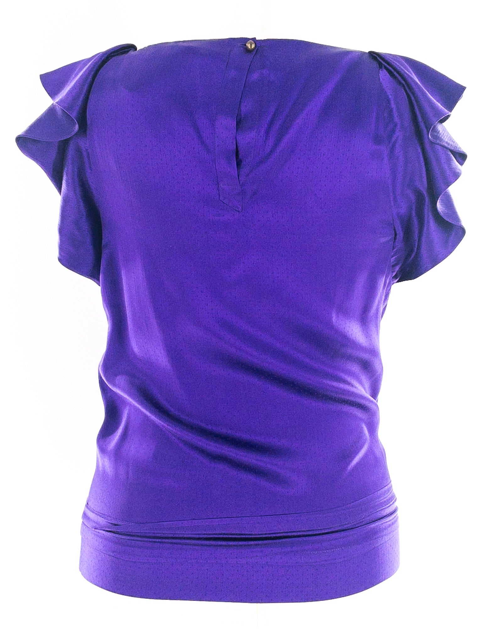 Diane Von Furstenberg Purple Swiss dot Silk Flutter Sleeve Size 4 Blouse
