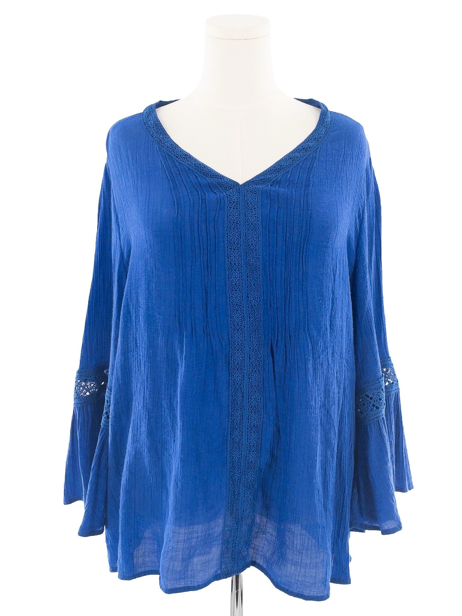 Counterparts Bright Blue Lace Rayon Blend Bell Sleeve Size XXL Blouse