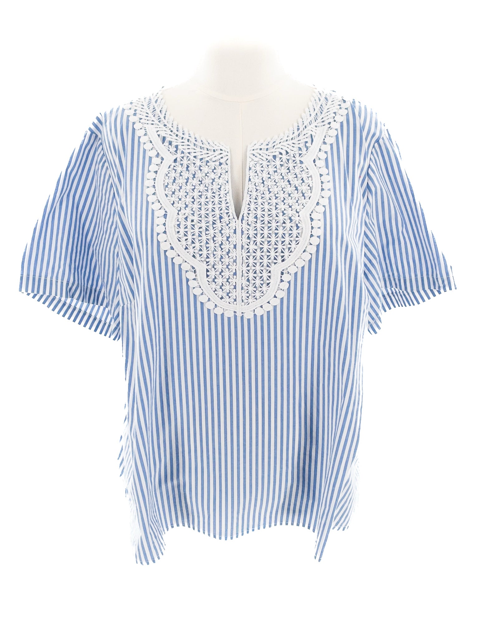 Talbots Blue White Stripe Cotton Blend Short Sleeve Size XLP Blouse