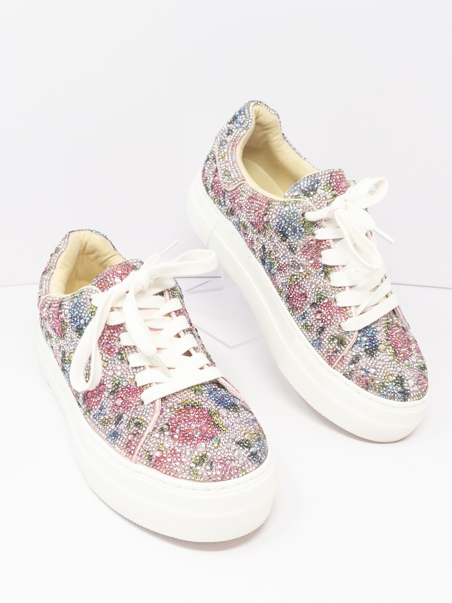 Betsey Johnson Pink Multi Embellished Leather 7 Sneakers