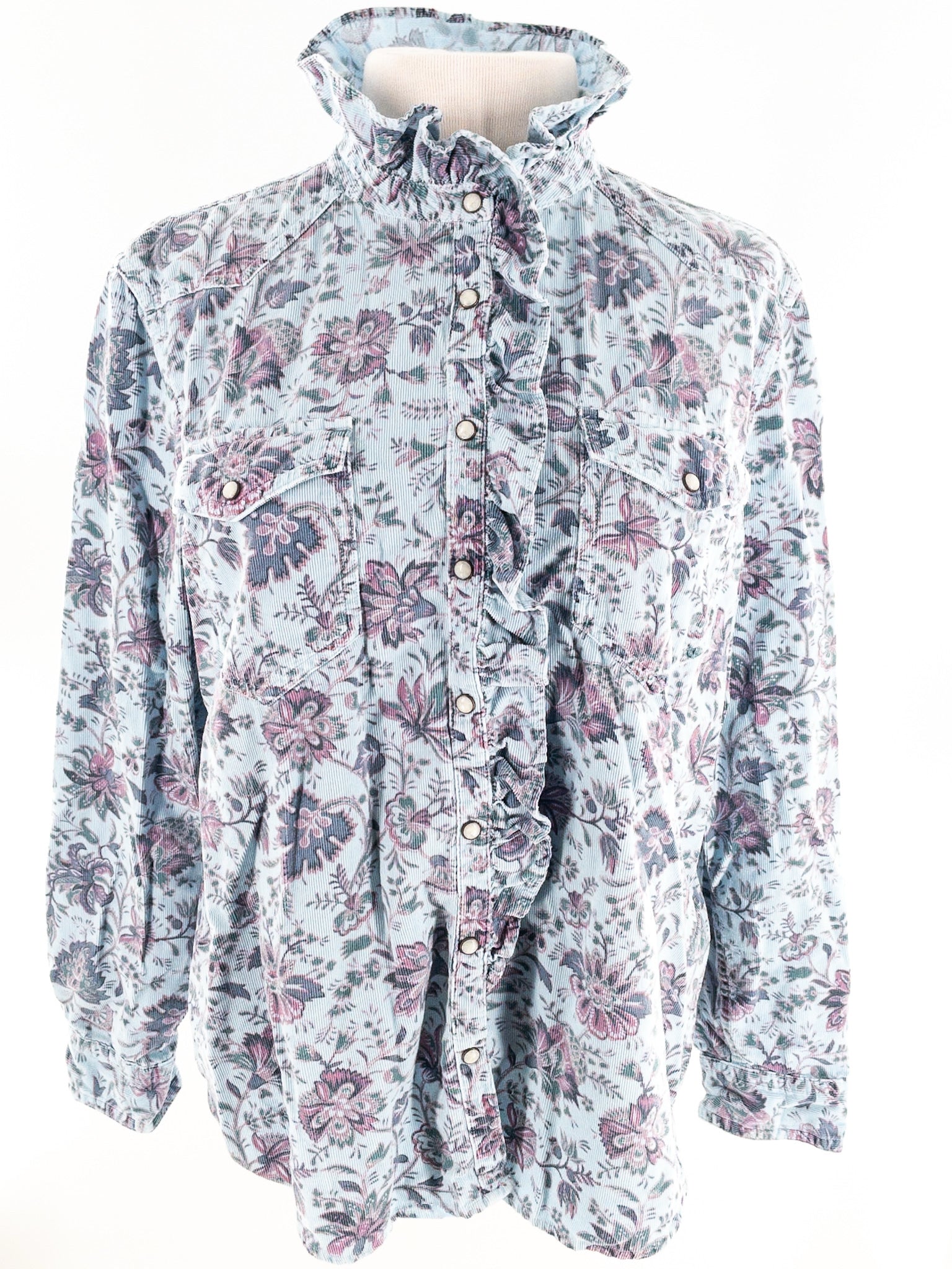 Sundance Light Blue Floral Corduroy Button Down Size M Blouse