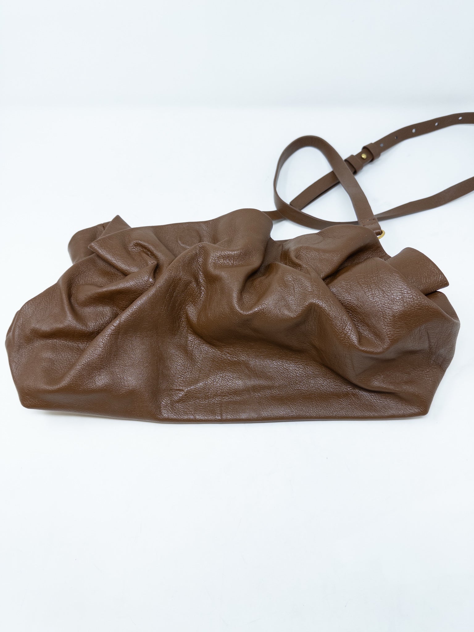 Anthropologie Brown Gathered Faux Leather Purse