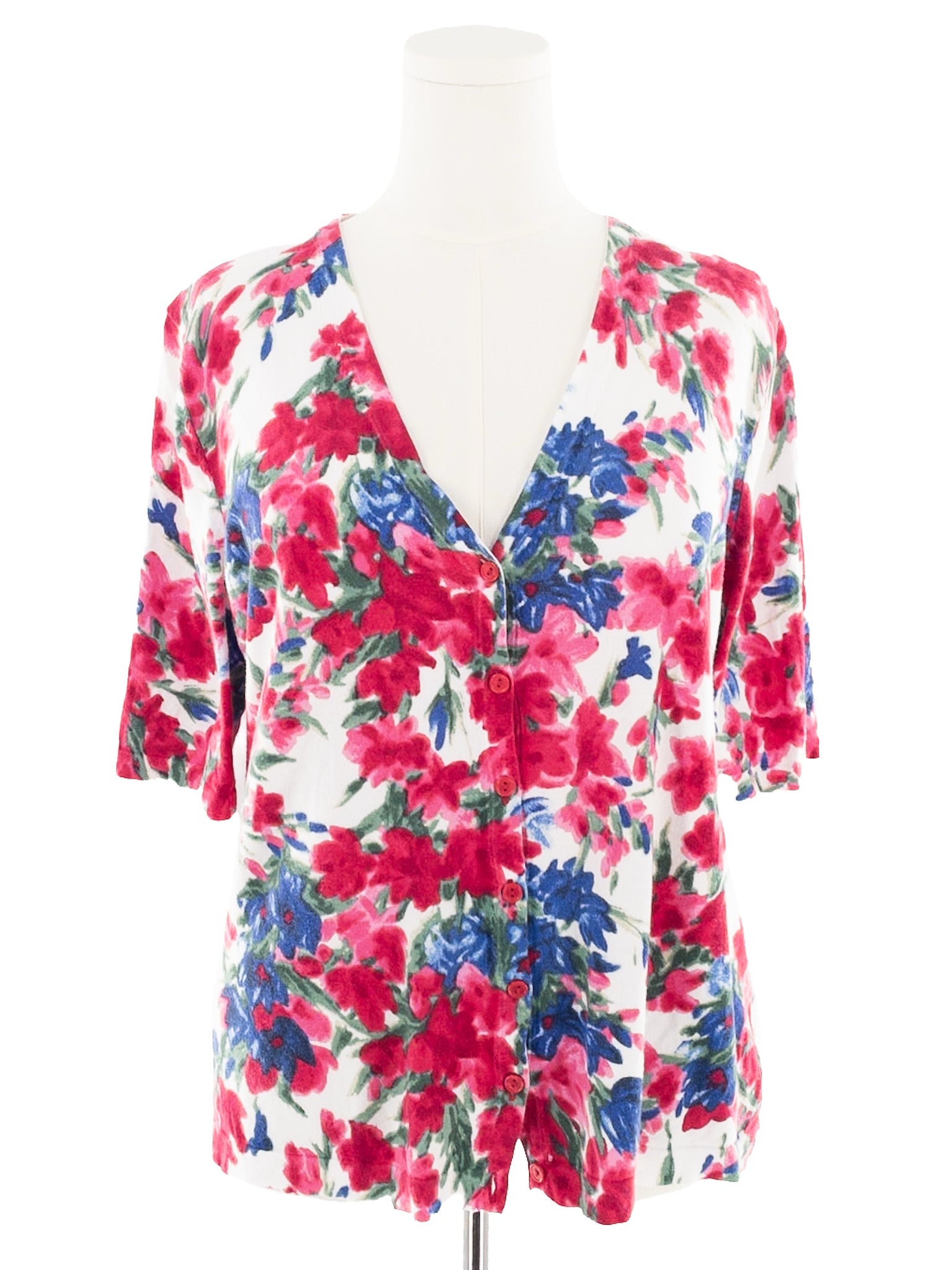 Talbots Blue Pink Floral Cotton Blend Size XL Cardigan