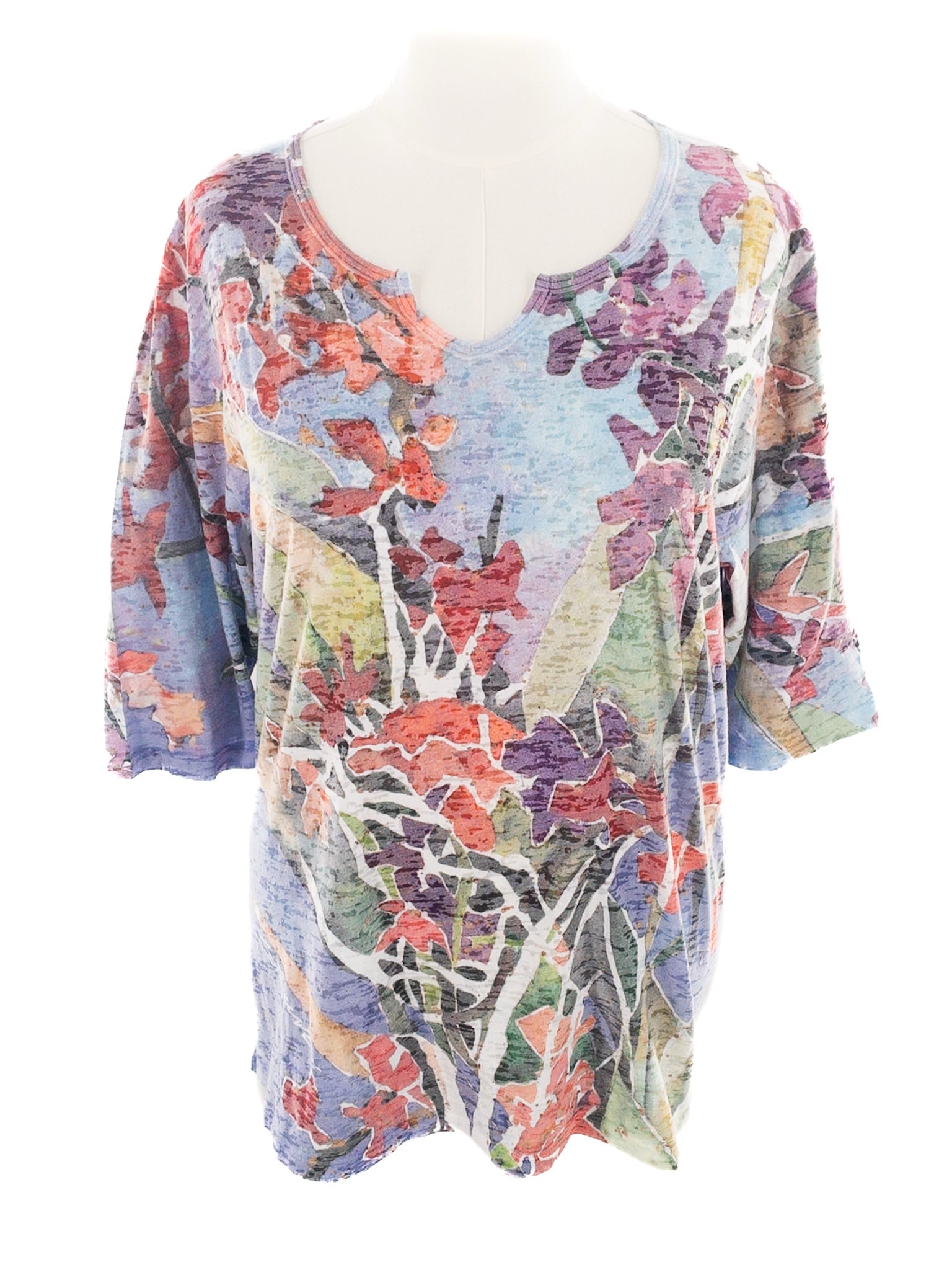 Blue Multi-Color Print Polyester Short Sleeve Size XL T Shirt