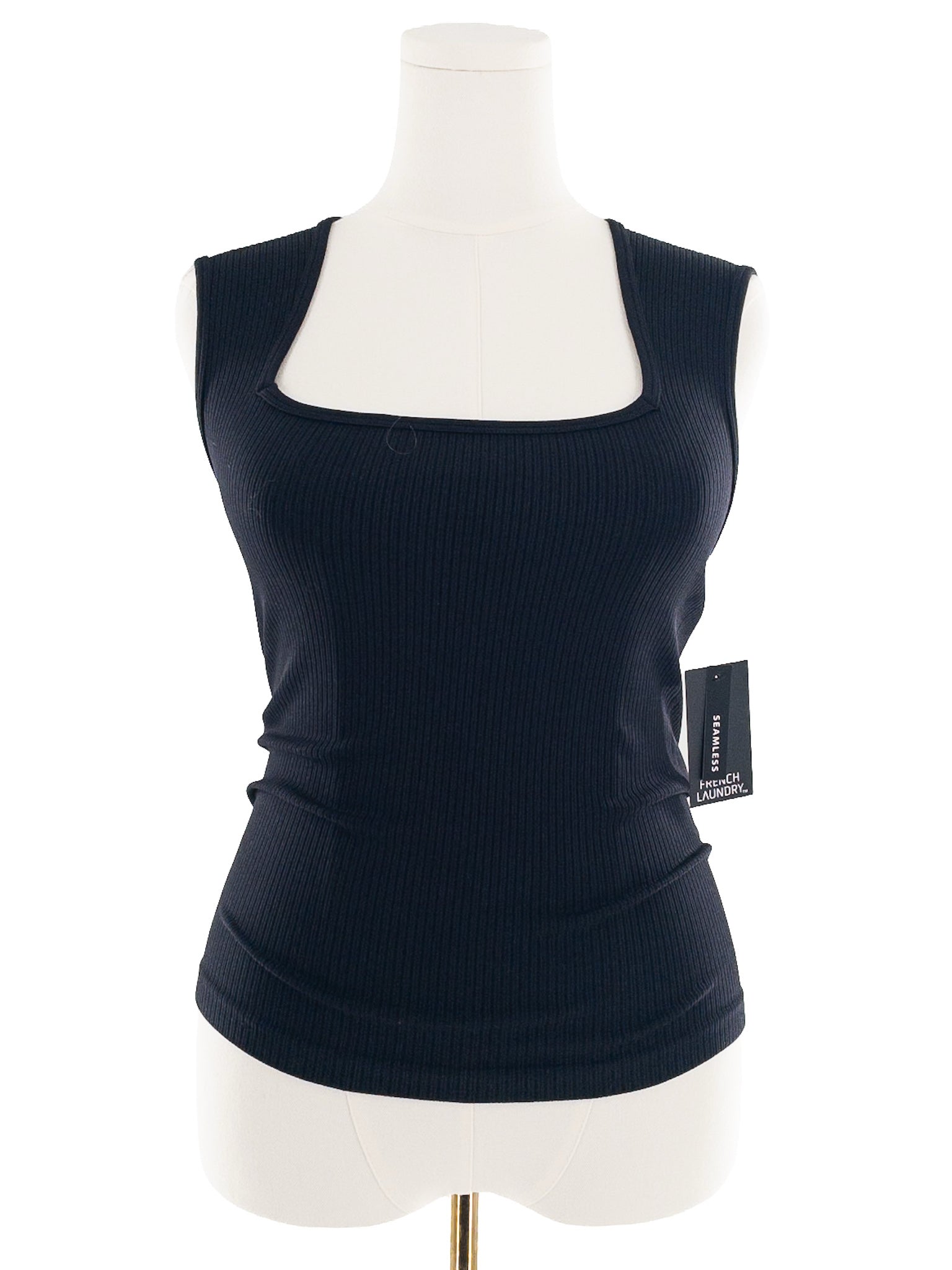 French Laundry Black Ribbed Stretch Sleeveless Size L T Shirt