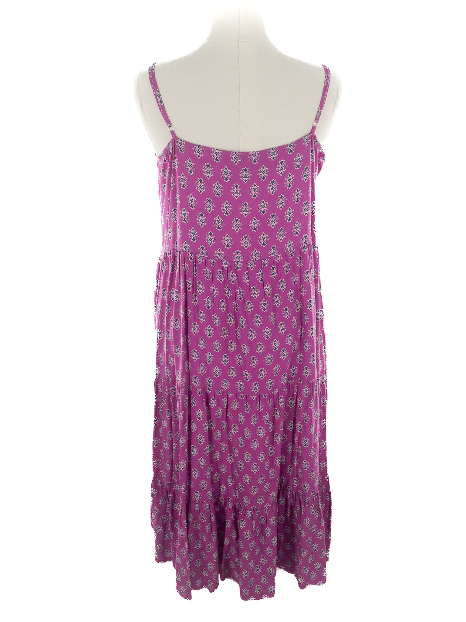 J Crew Fuschia Black Print Viscose Spaghetti Strap Size 14 Maxi