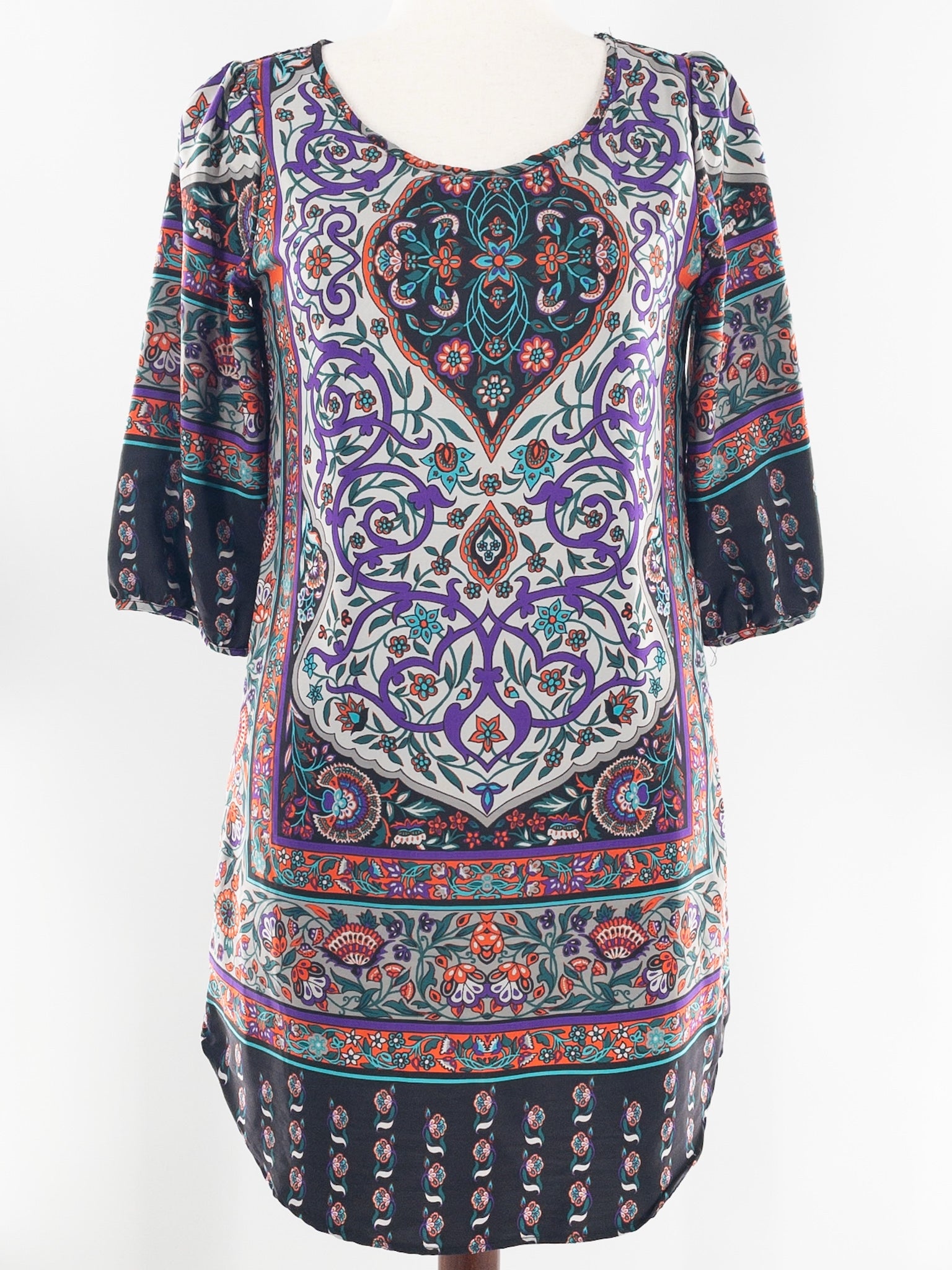 Alya Purple Multi Print Polyester 3/4 Sleeve Size M Dress