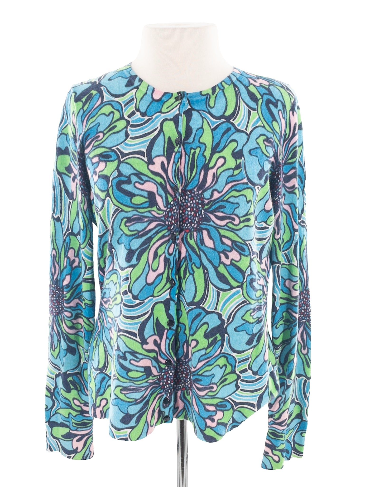 Lilly Pulitzer Blue Aqua Print Cotton Size M Cardigan