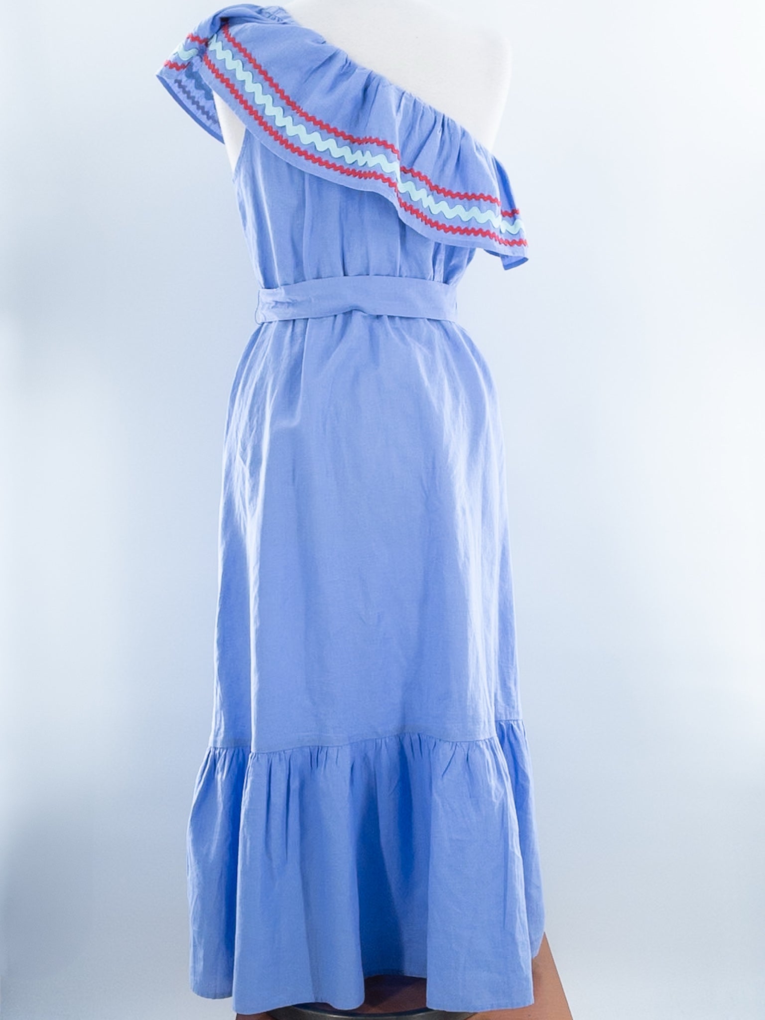 J Crew Blue Belted Cotton One Shoulder Size S Dress