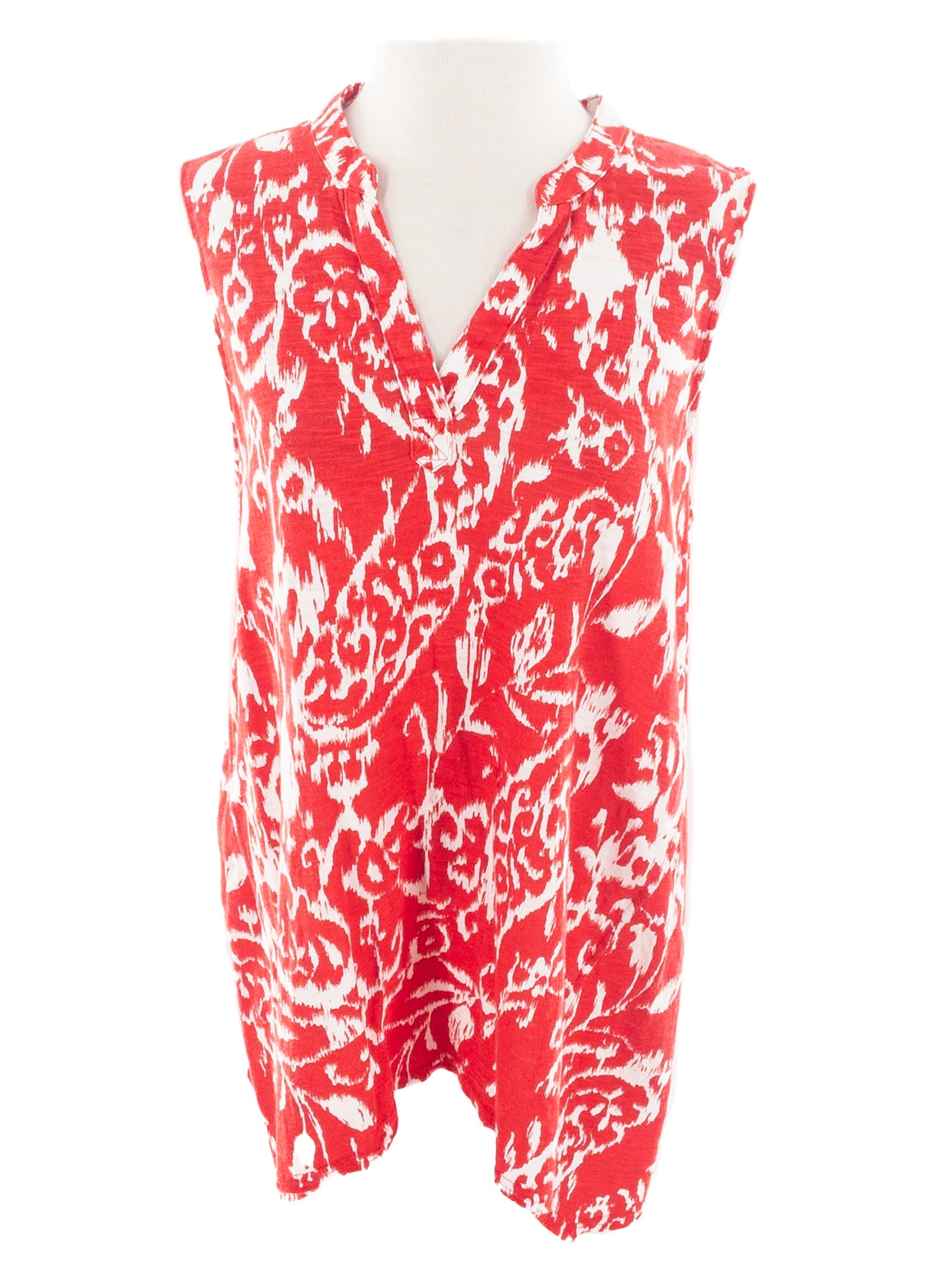 Chicos Red White Batik Cotton Blend Size M Tunic