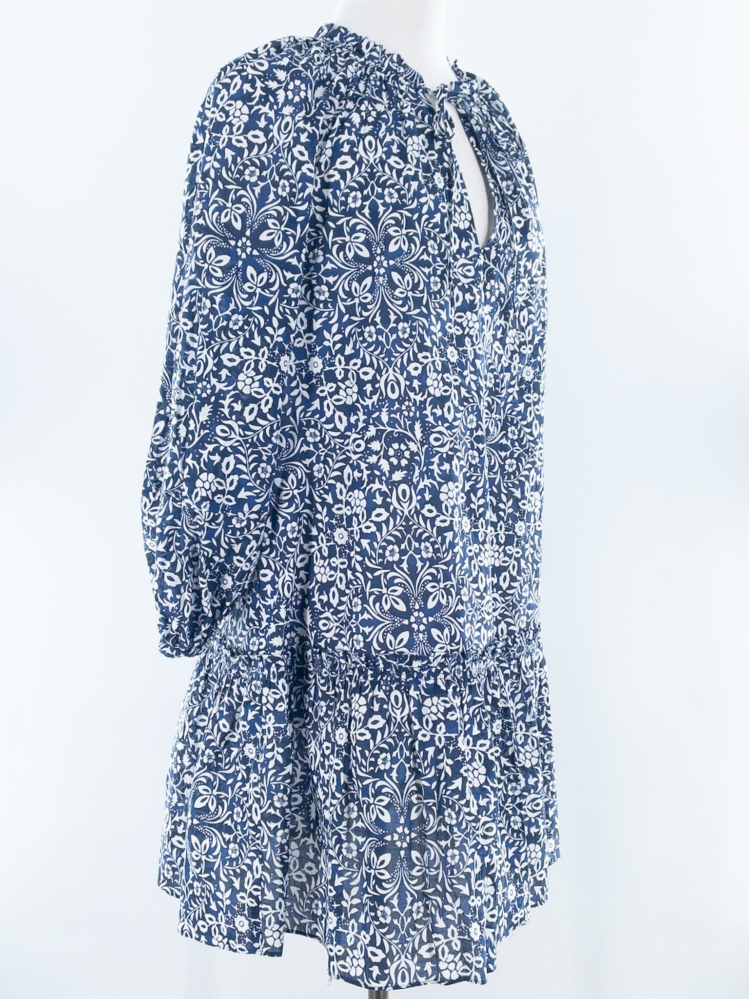 Derek Lam Blue White Floral Cotton Blend Long Sleeve Size 6 Dress