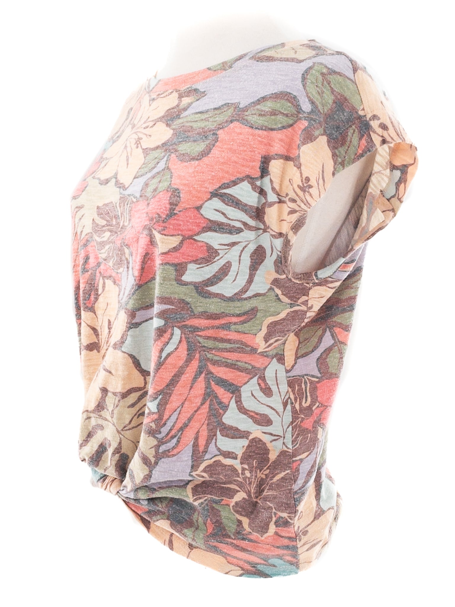Democracy Coral Multi Tropical Cotton Blend Short Sleeve Size XS T Shirt