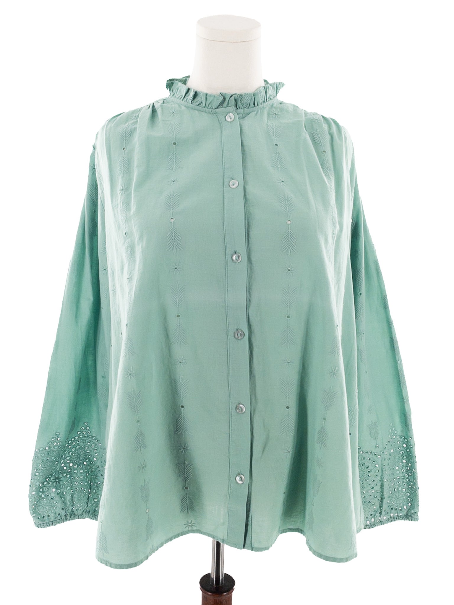 Mille Mint Eyelet Cotton Long Sleeve Size L Blouse