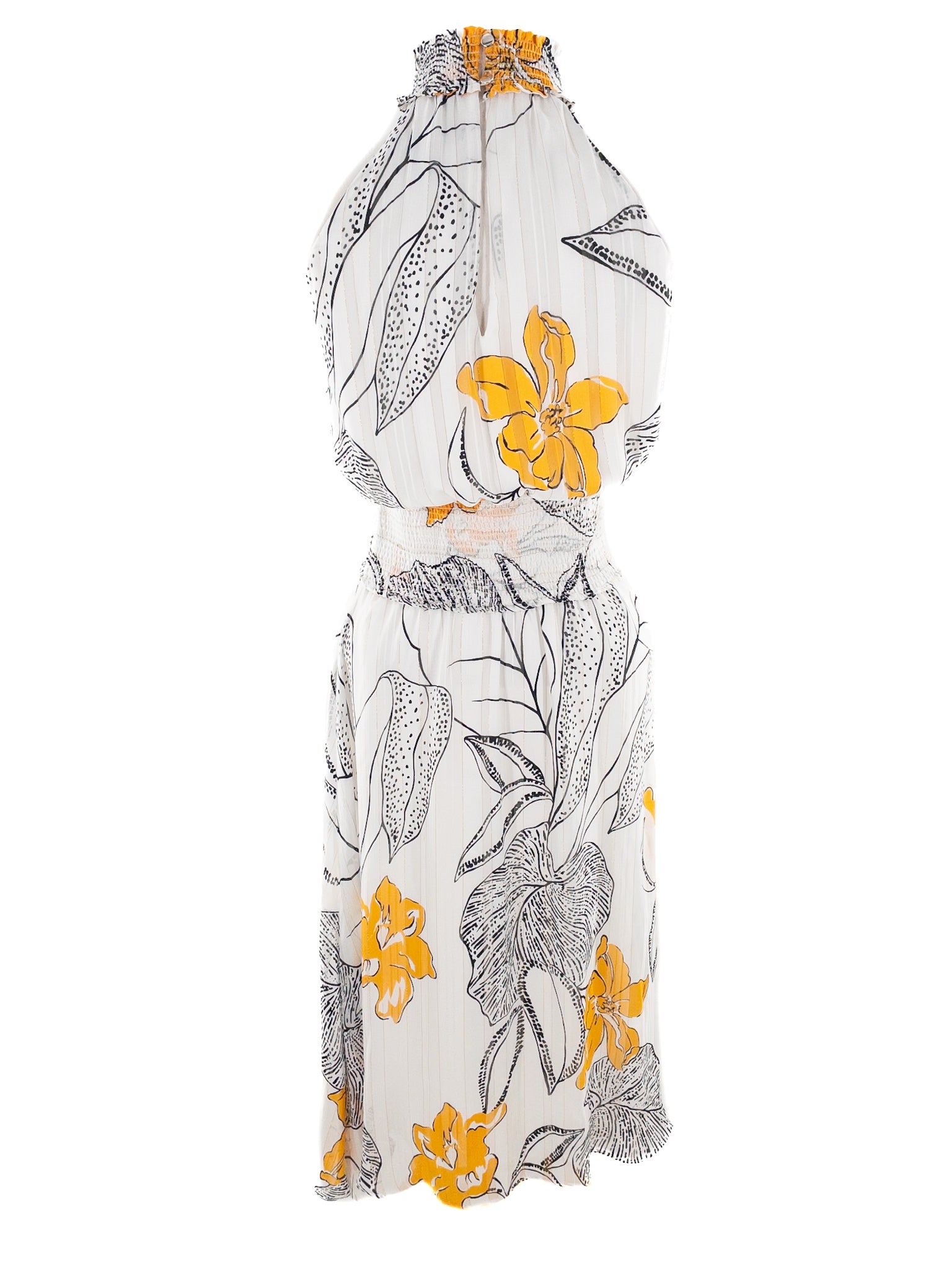 White House Black Market White Yellow Floral Polyester Sleeveless Size 0 Dress