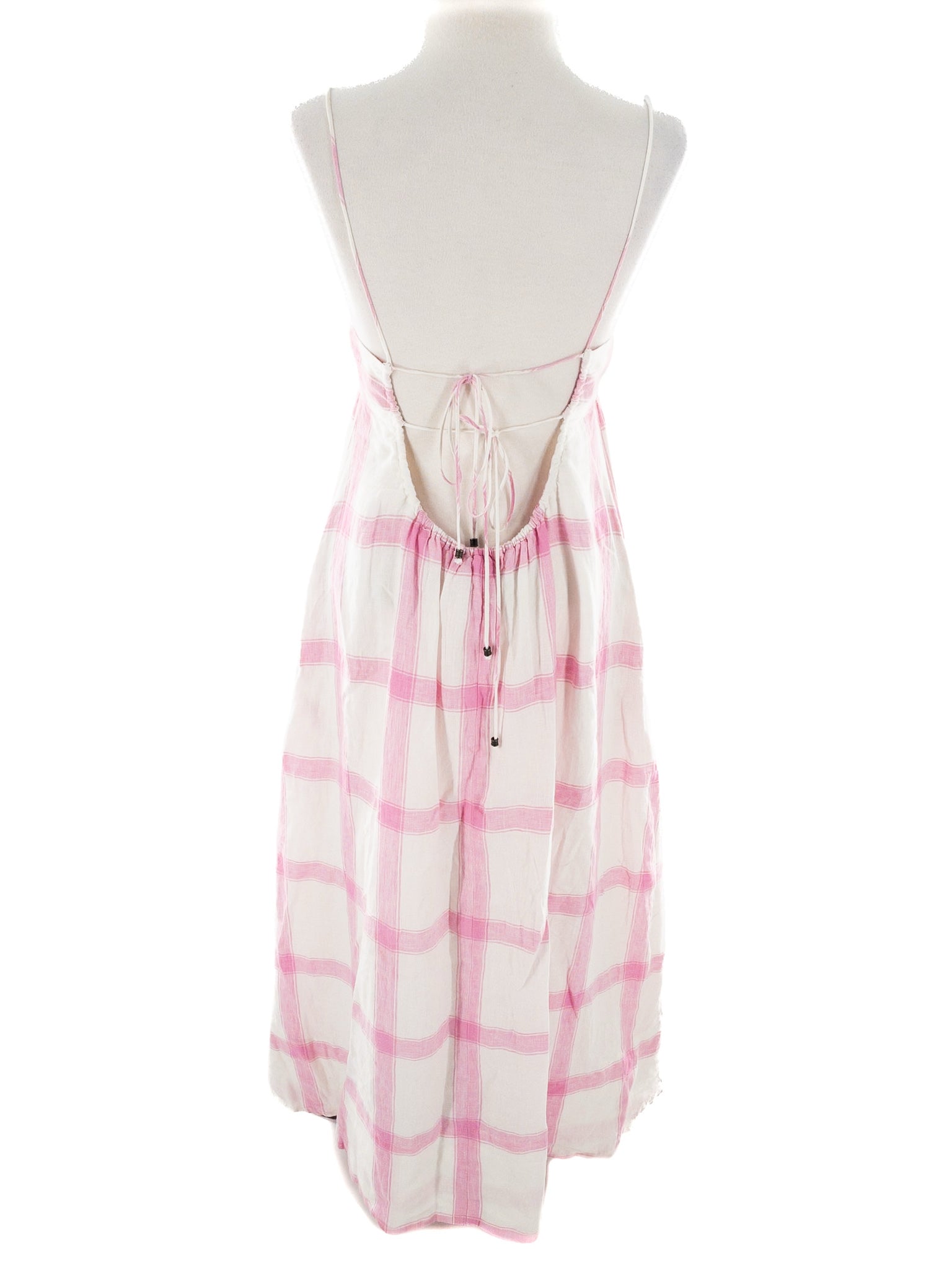 Maeve Cream Pink Windowpane Cotton Spaghetti Strap Size XS Dress
