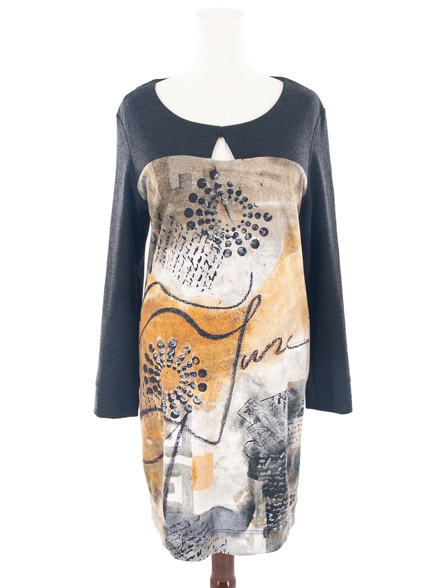 Dolcezza Black Multi Print Cotton Blend Long Sleeve Size L Dress