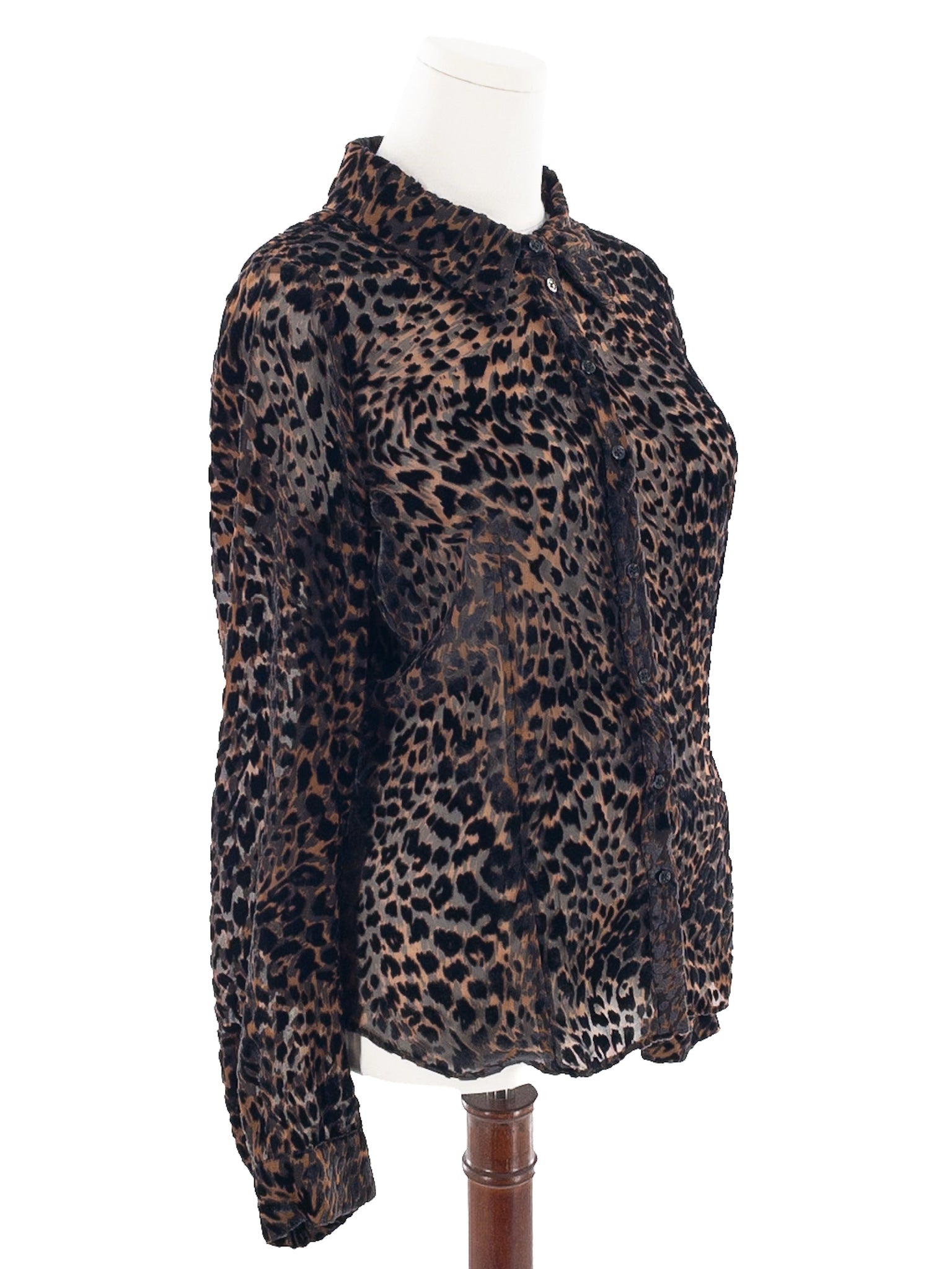 Paige Black Tan Burn out Velour Long Sleeve Size 8 Blouse
