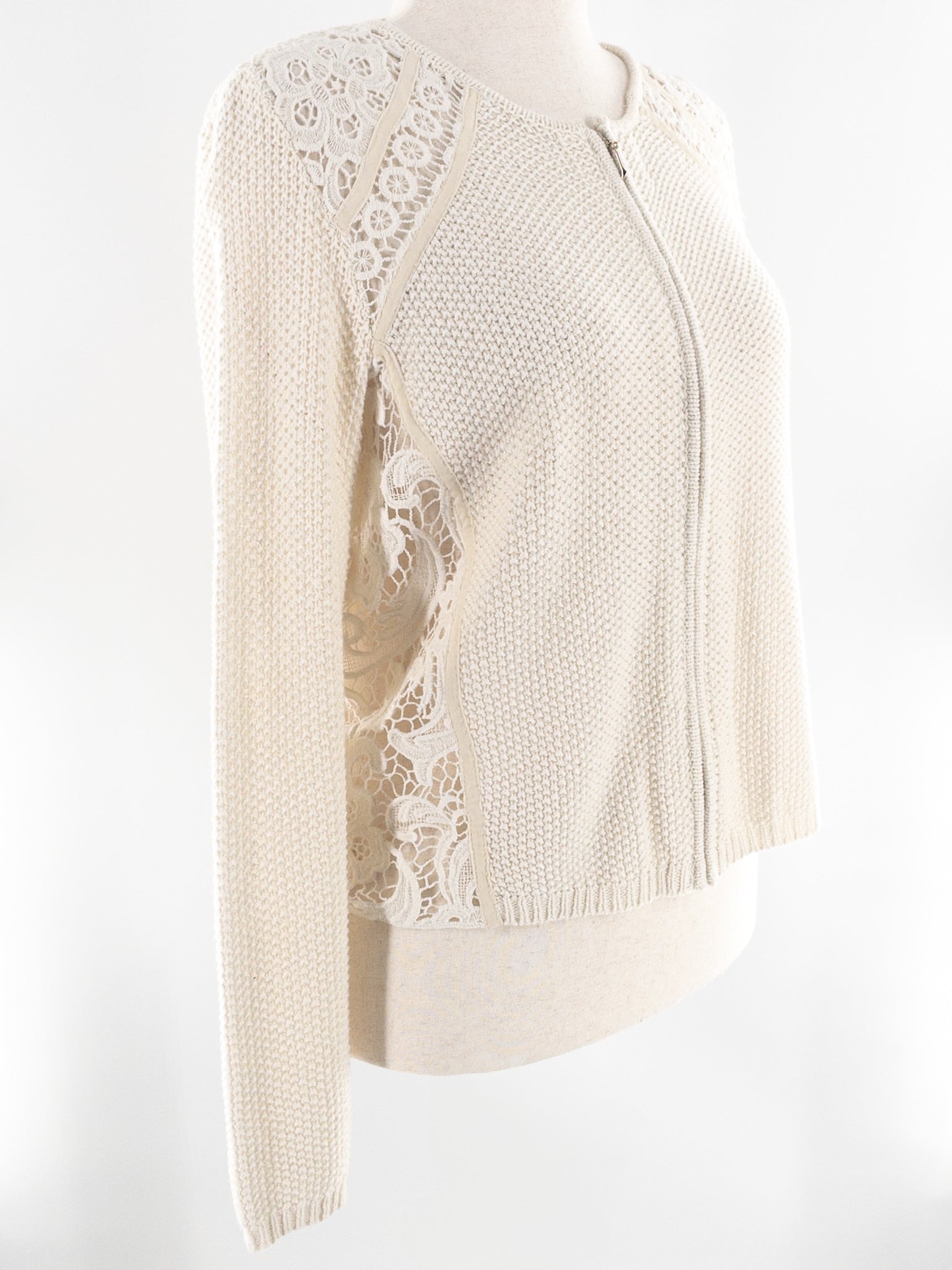 Chicos Cream Crochet Cotton Size 8 Cardigan