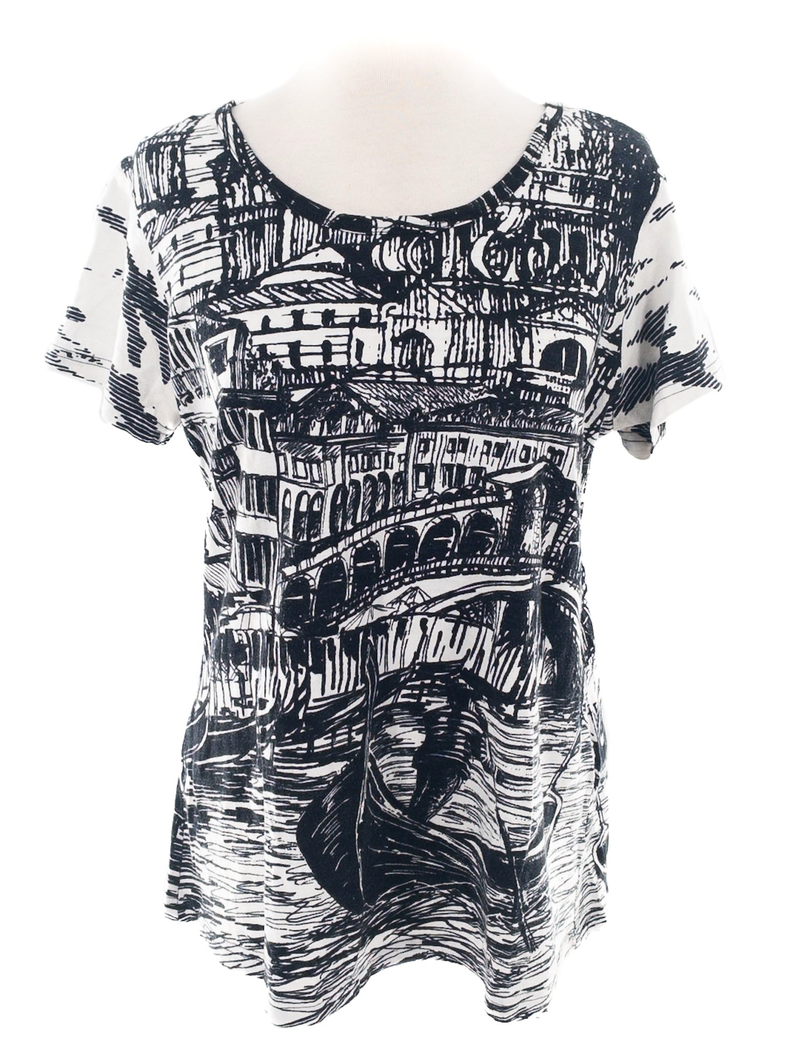 White Black Cityscape Cotton Short Sleeve Size S T Shirt