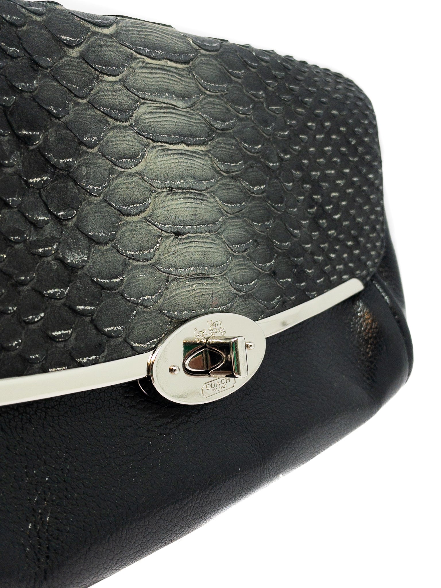 Coach Black Silver Embossed Leather Cross Body