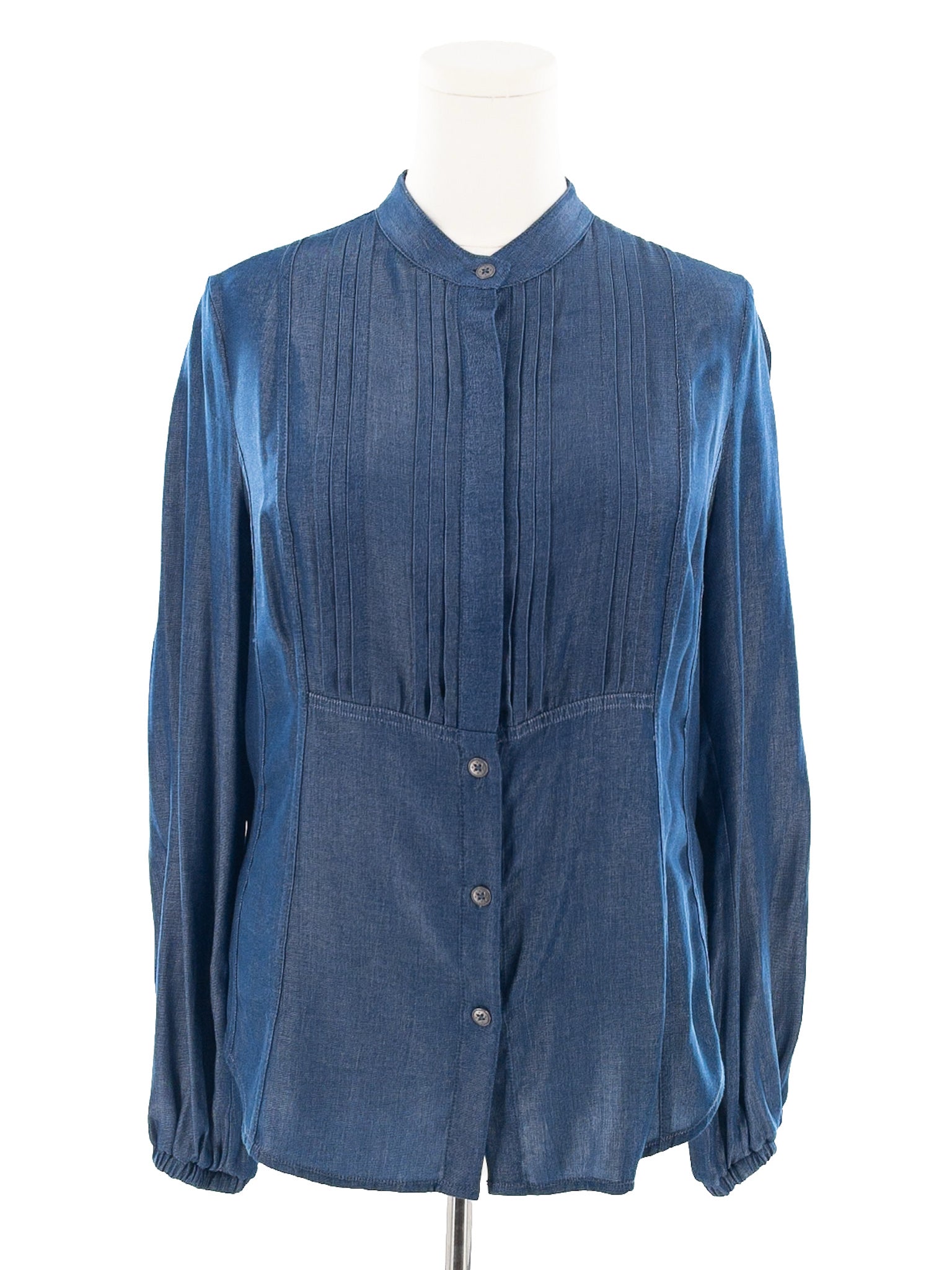 Carlisle Indigo Pin Tuck Polyester Blend Long Sleeve Size 10 Blouse
