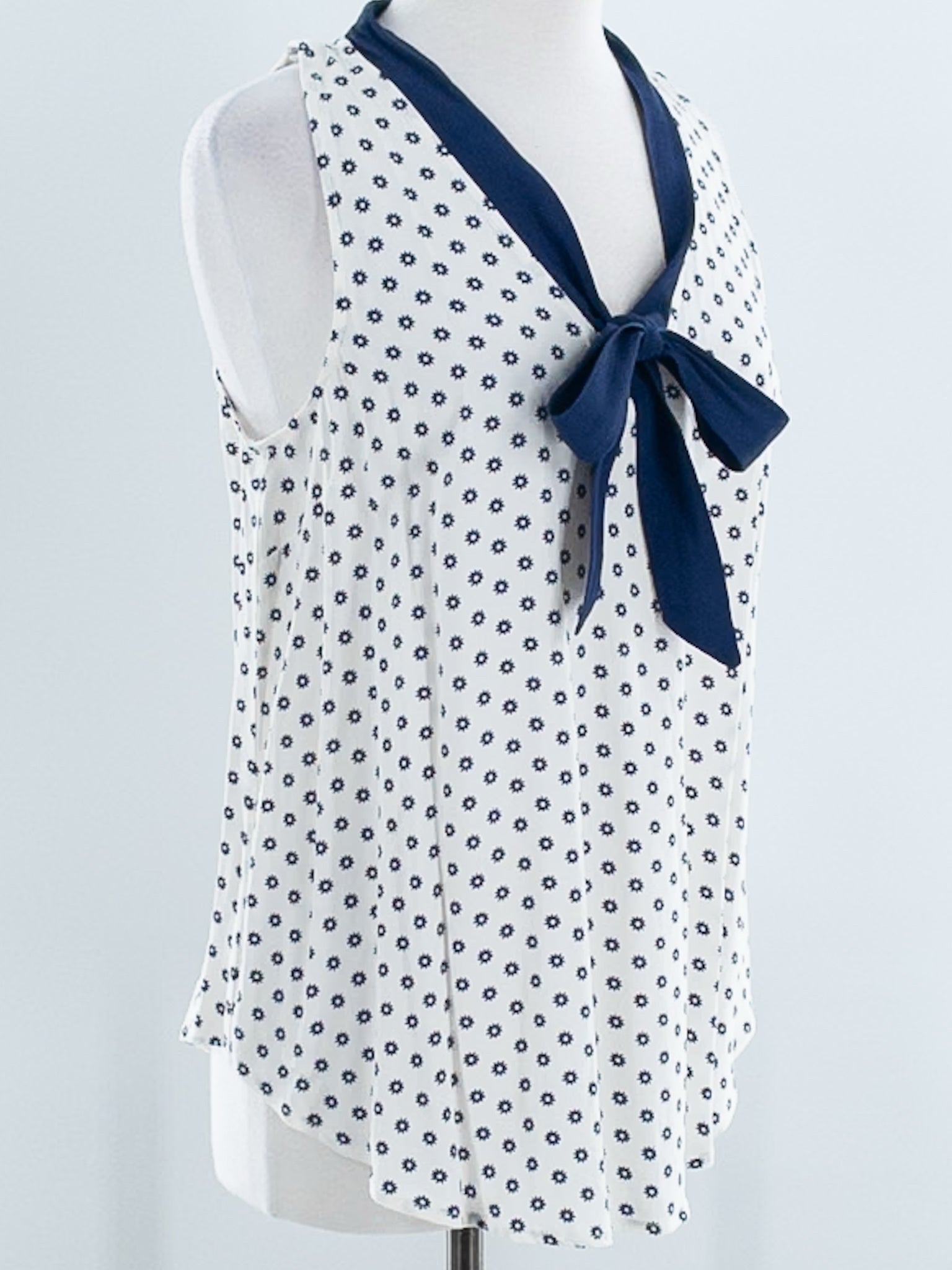 Maeve Cream Navy Print Viscose Sleeveless Size 12 Blouse