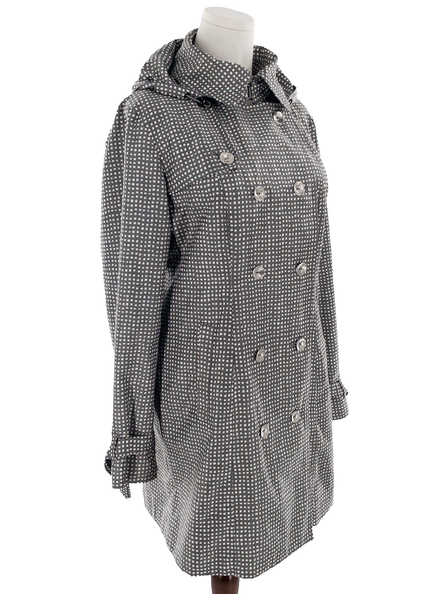 Michael Kors Gray White Checkered Polyester Size M Coat