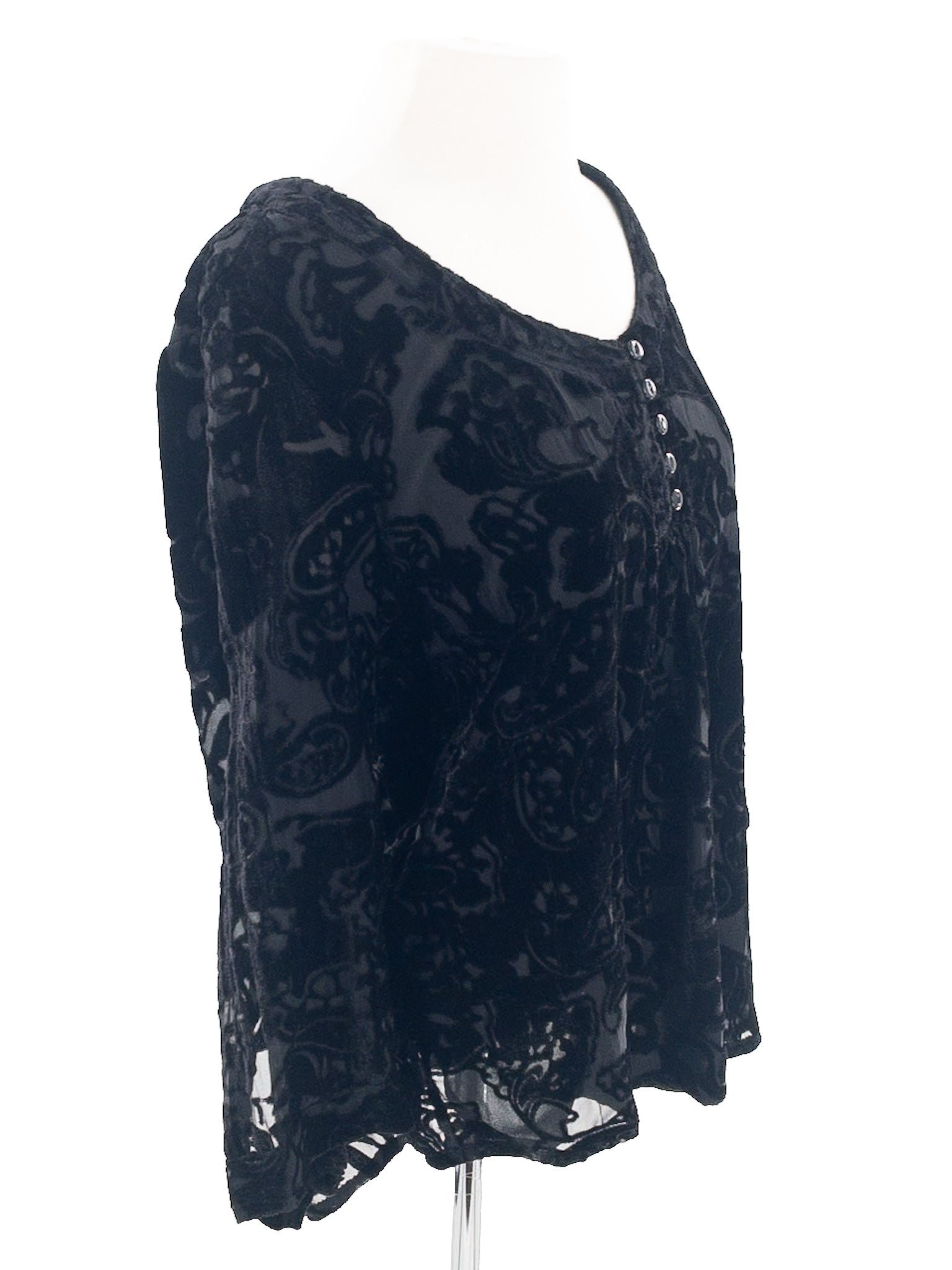 Coldwater Creek Black Flocked Velvet Long Sleeve Size M Blouse