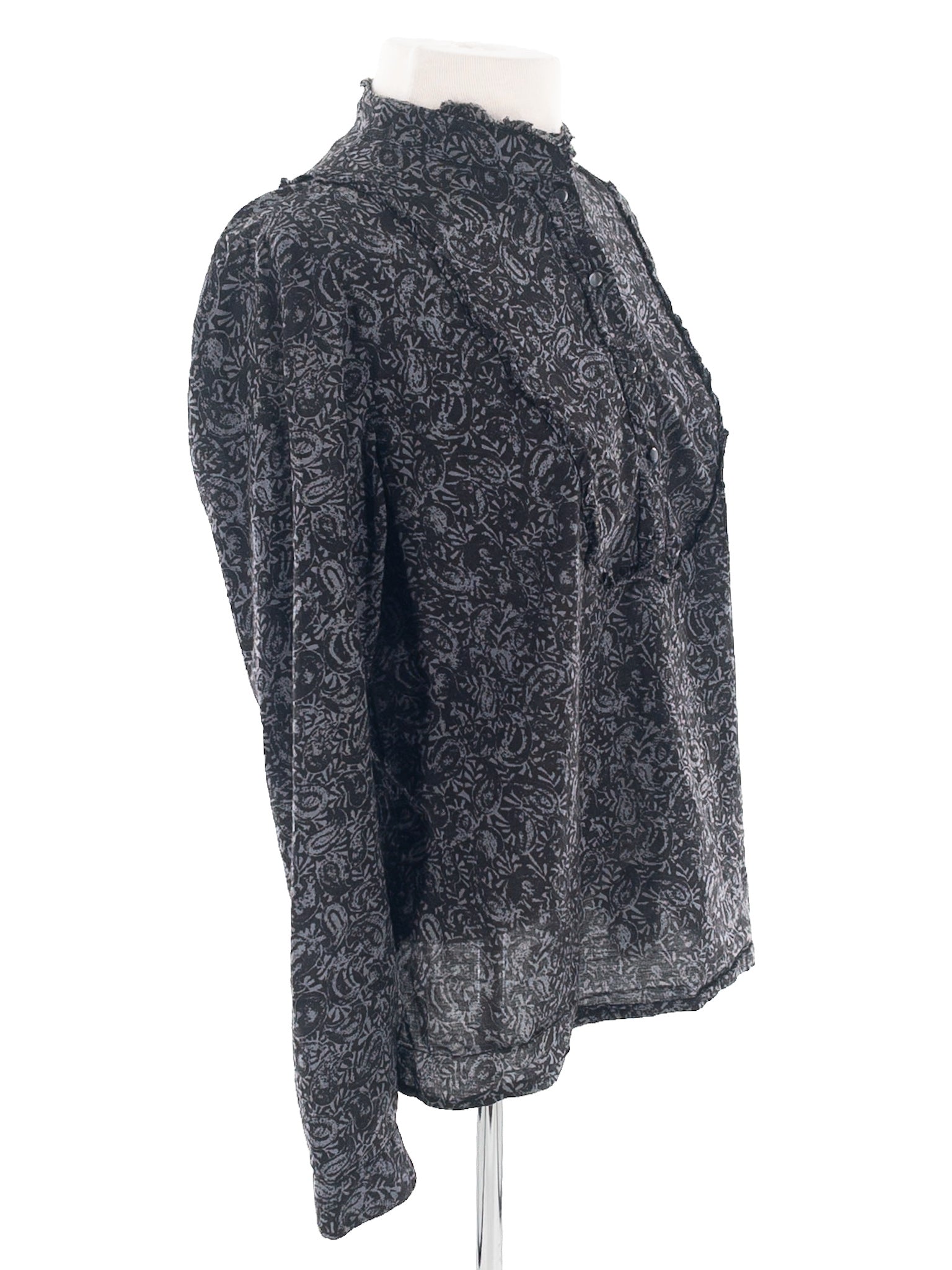 Banana Republic Black Blue Print Cotton Long Sleeve Size M Blouse