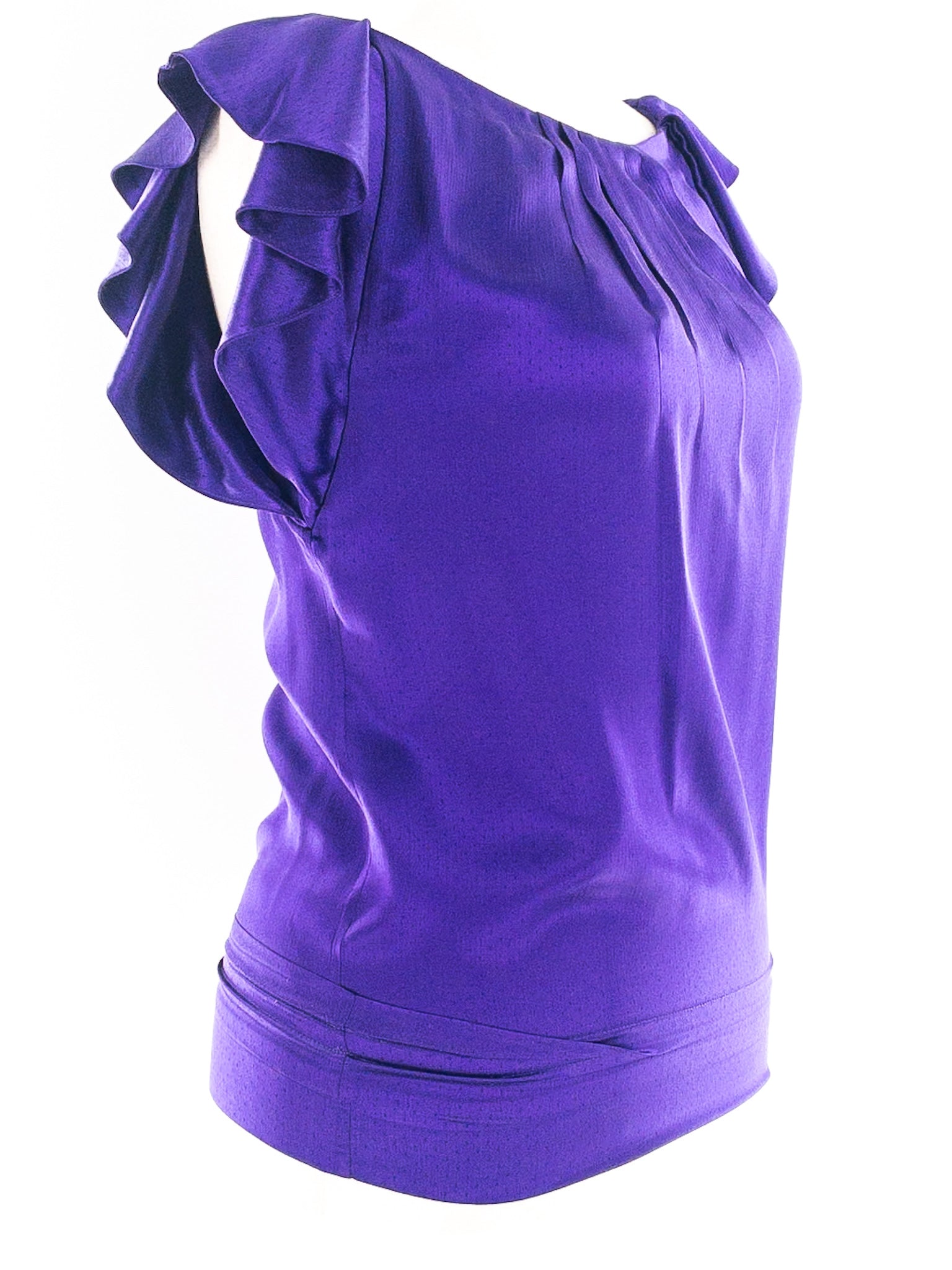 Diane Von Furstenberg Purple Swiss dot Silk Flutter Sleeve Size 4 Blouse