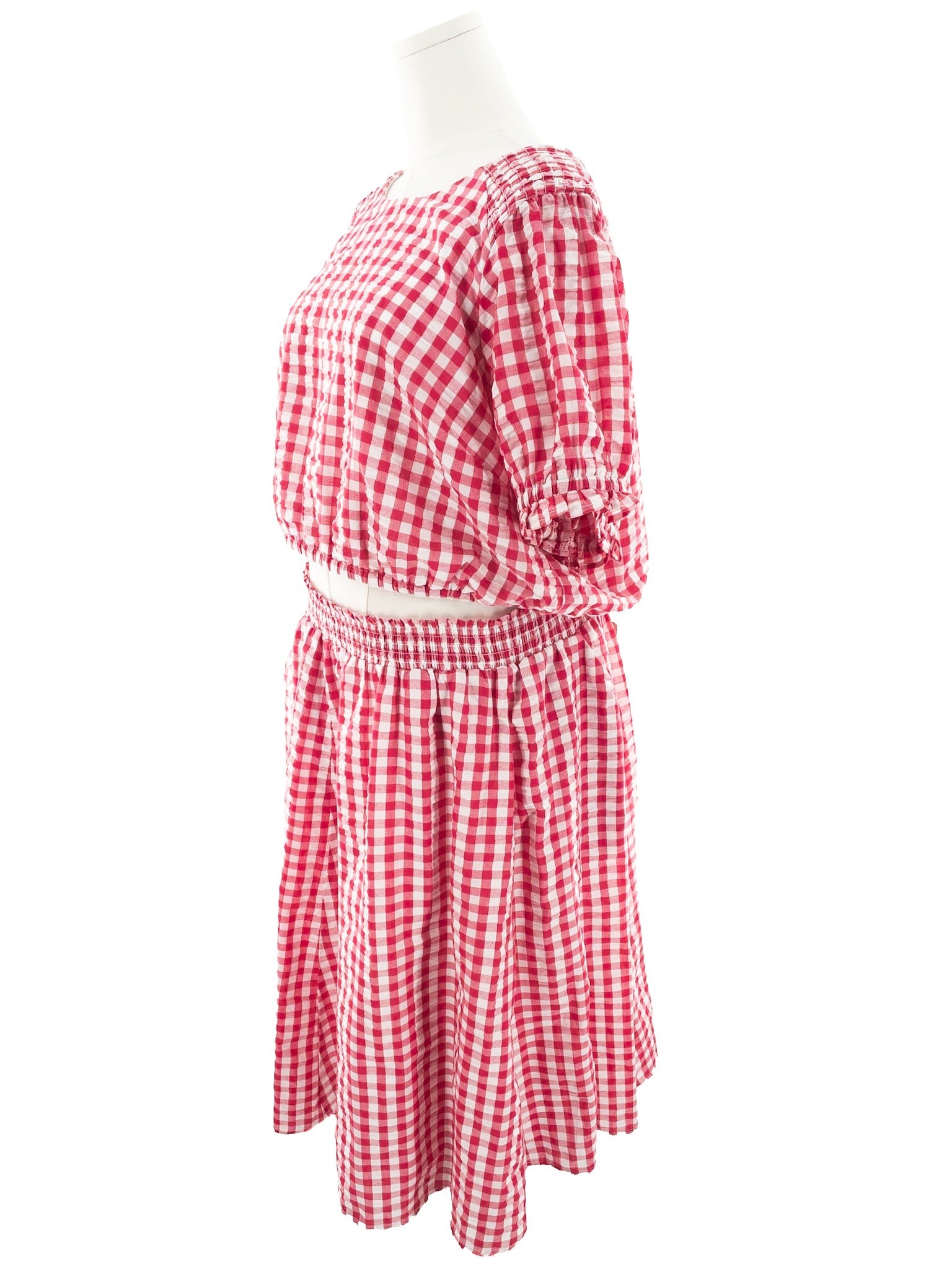 Torrid Fuschia White Gingham Polyester Blend Puff Sleeve Size 3X Dress Set