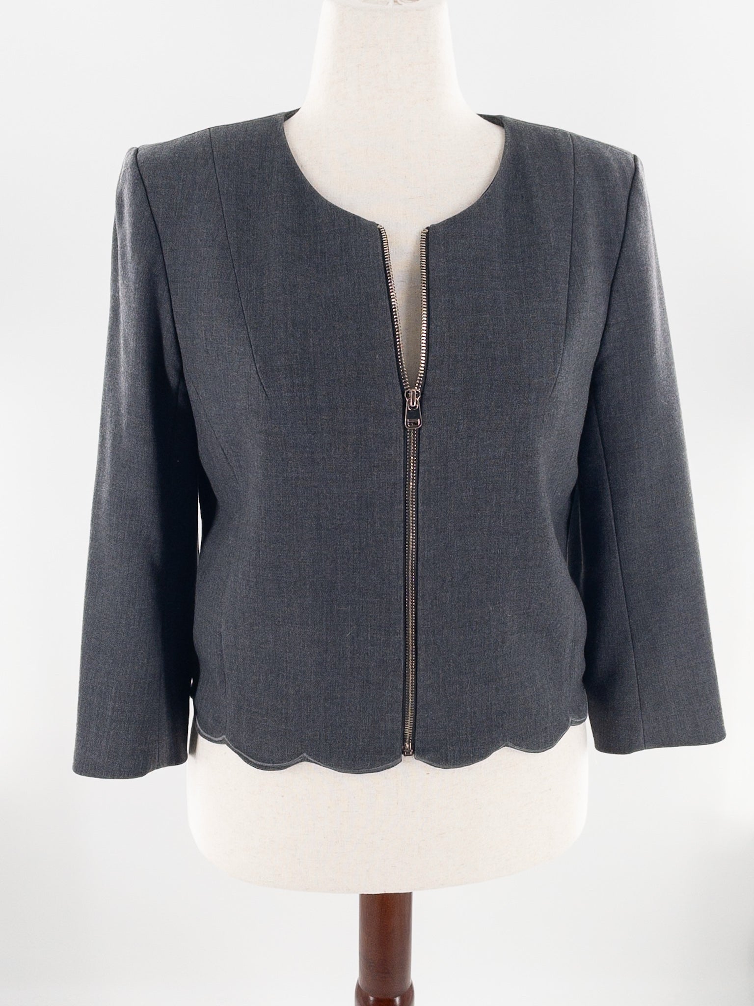 ava Gray Zip Polyester Blend Size L Blazer